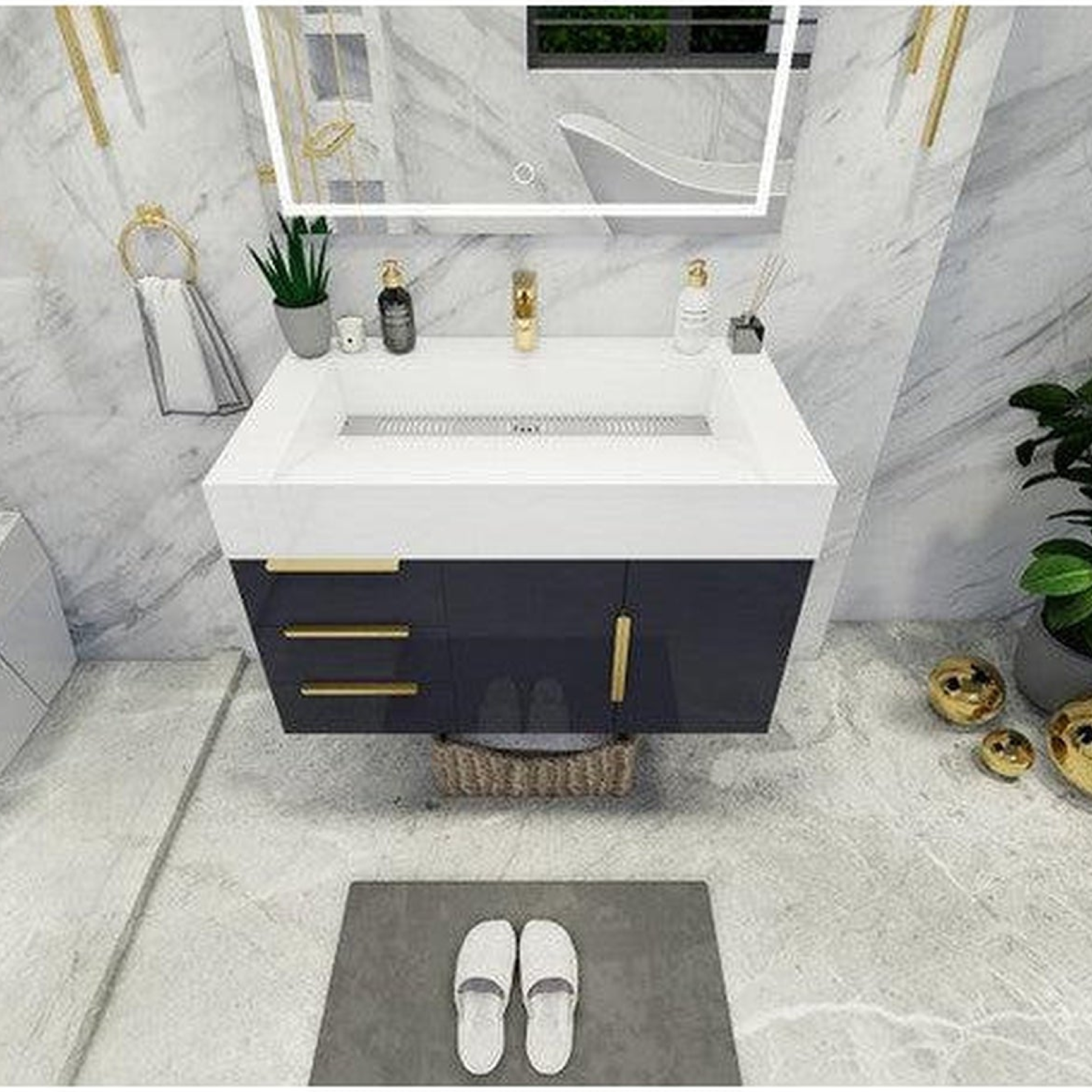 Elara 36" High Gloss Gray Wall-Mounted Vanity With Left Side Drawers and Single Reinforced White Acrylic Sink