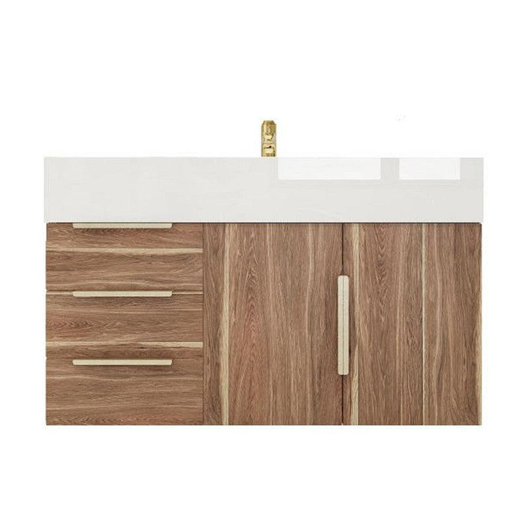 Elara 36" White Oak Wall-Mounted Vanity With Left Side Drawers and Single Reinforced White Acrylic Sink