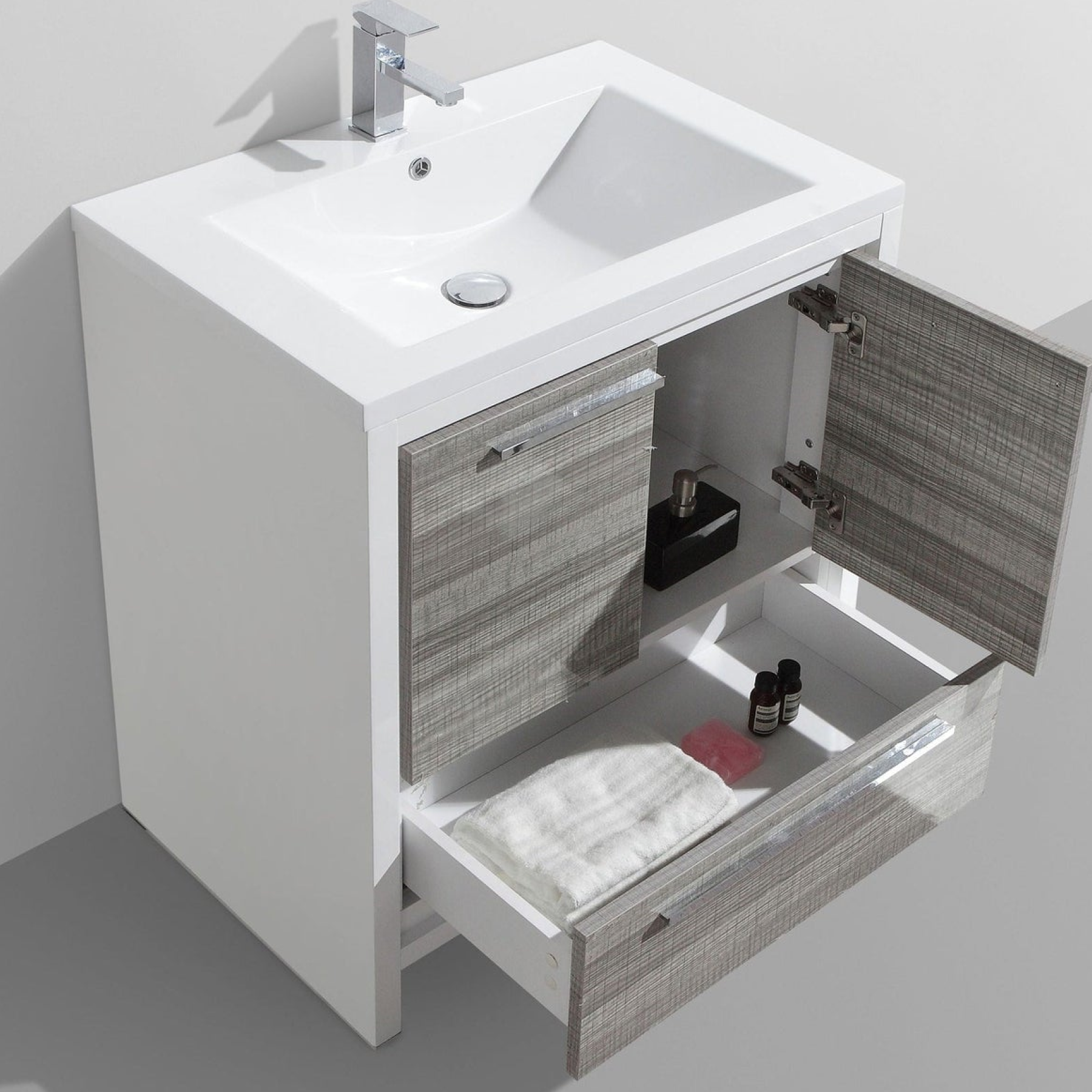 Amara 30" High Gloss Ash Gray Freestanding Vanity With Single Reinforced White Acrylic Sink