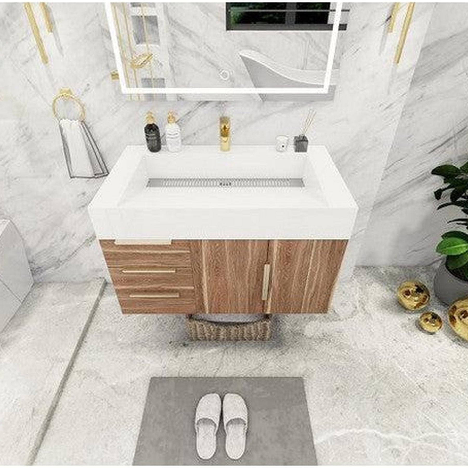 Elara 36" White Oak Wall-Mounted Vanity With Left Side Drawers and Single Reinforced White Acrylic Sink