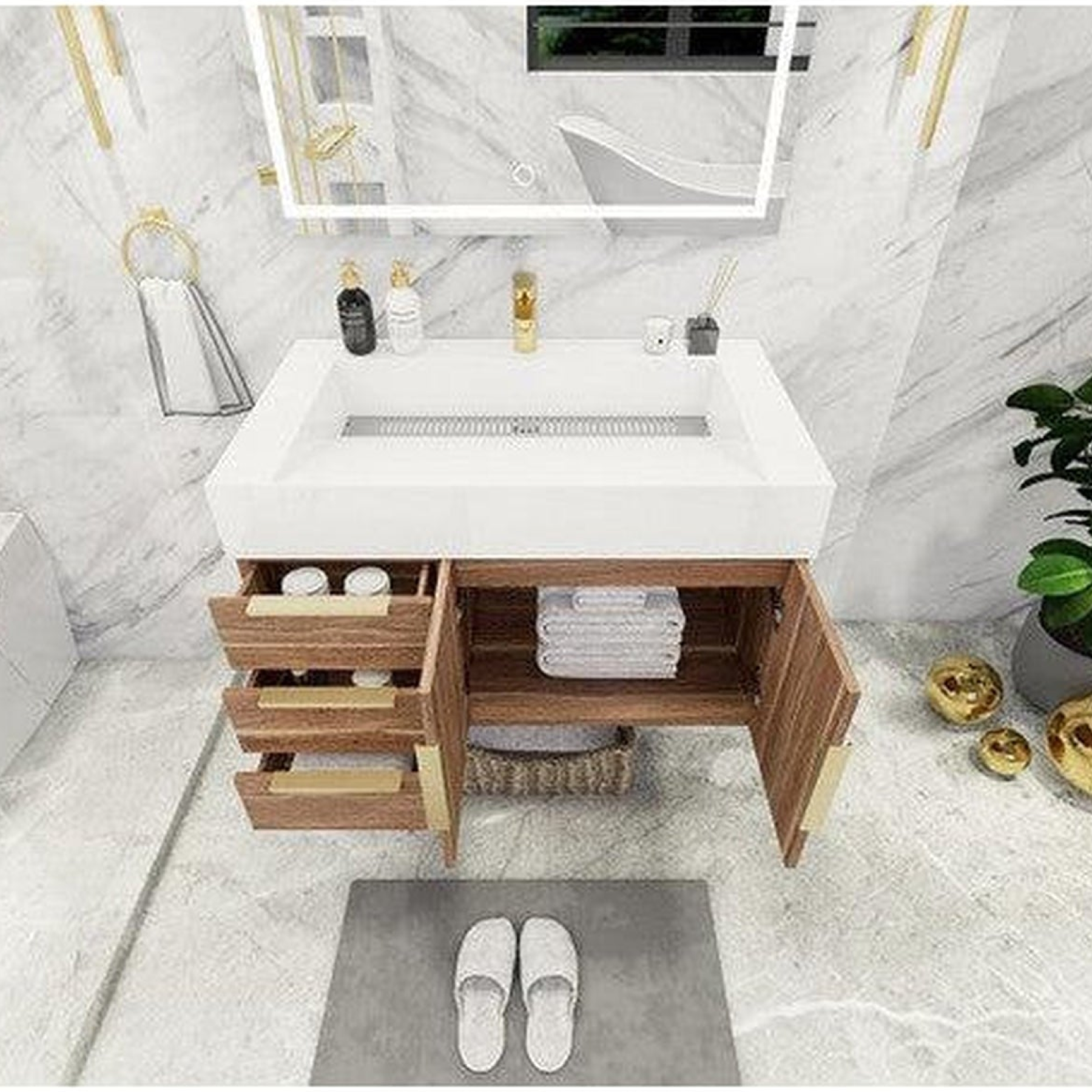 Elara 36" White Oak Wall-Mounted Vanity With Left Side Drawers and Single Reinforced White Acrylic Sink