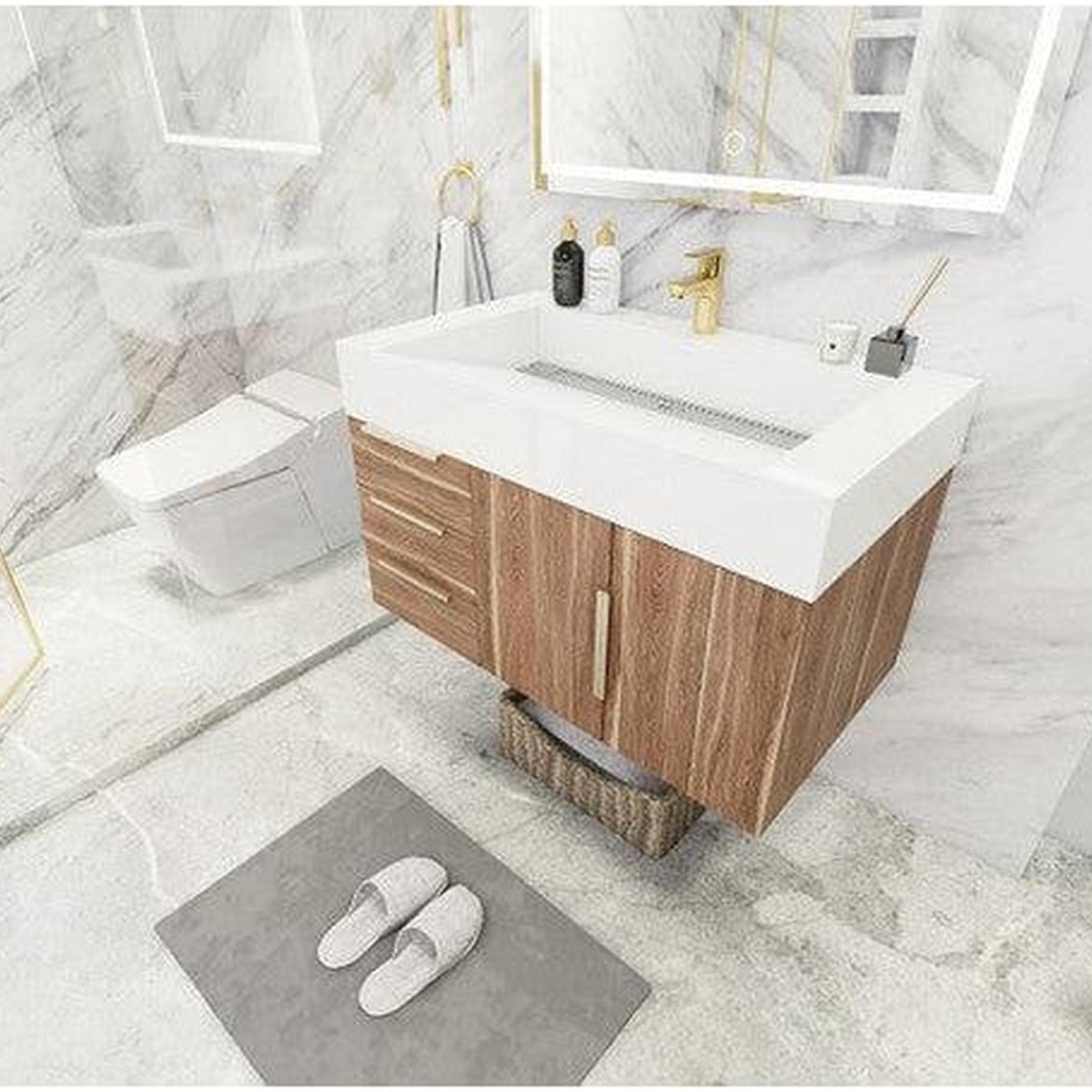 Elara 36" White Oak Wall-Mounted Vanity With Left Side Drawers and Single Reinforced White Acrylic Sink