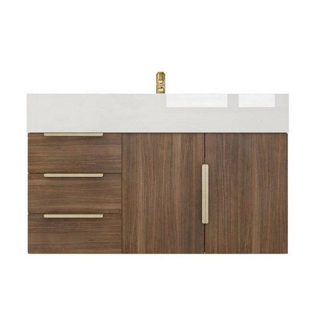 Elara 36" Rosewood Wall-Mounted Vanity With Left Side Drawers and Single Reinforced White Acrylic Sink
