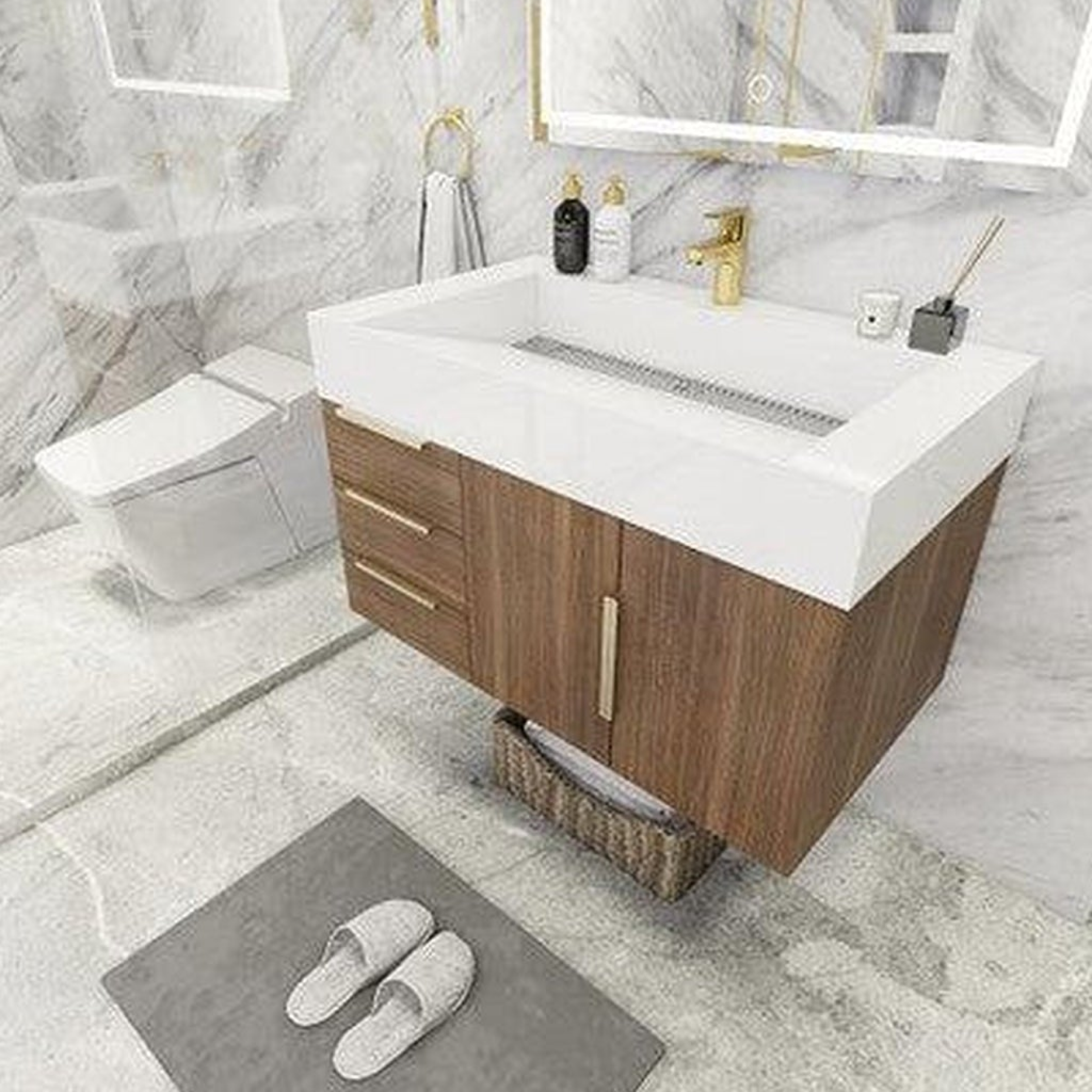 Elara 36" Rosewood Wall-Mounted Vanity With Left Side Drawers and Single Reinforced White Acrylic Sink