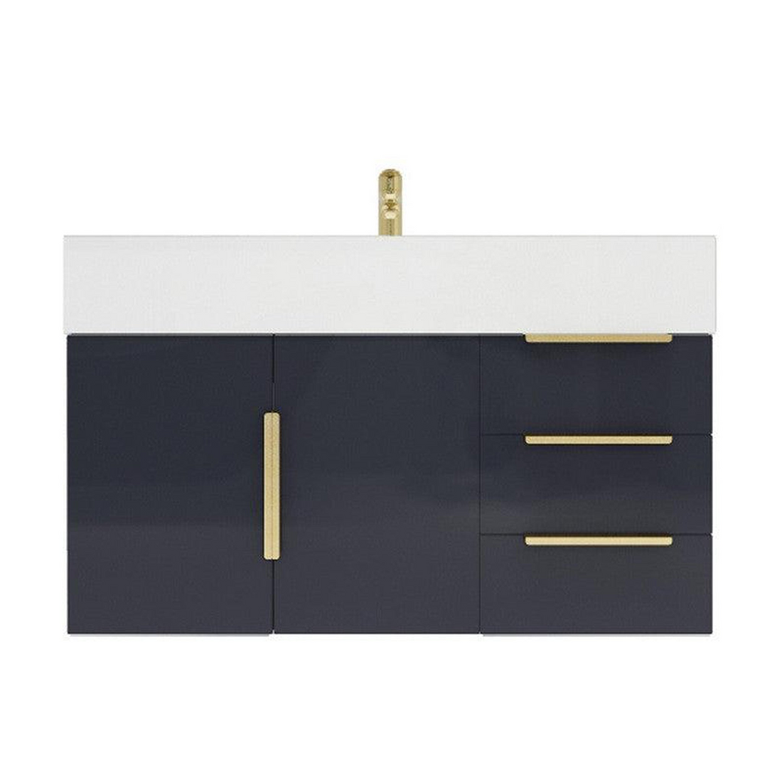 Elara 36" High Gloss Gray Wall-Mounted Vanity With Right Side Drawers and Single Reinforced White Acrylic Sink