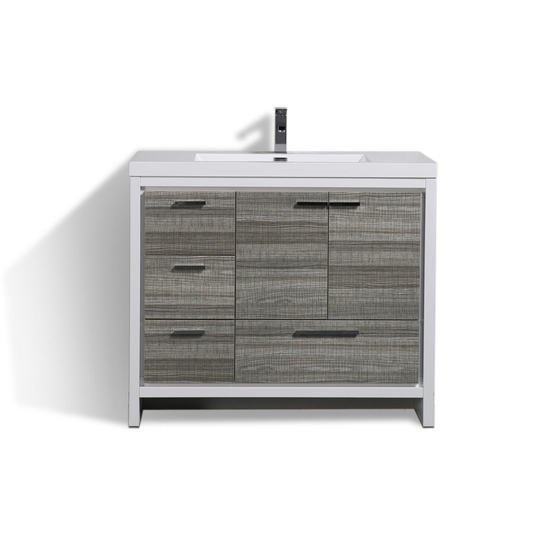 Amara 42" High Gloss Ash Gray Freestanding Vanity With Left Side Drawers and Single Reinforced White Acrylic Sink
