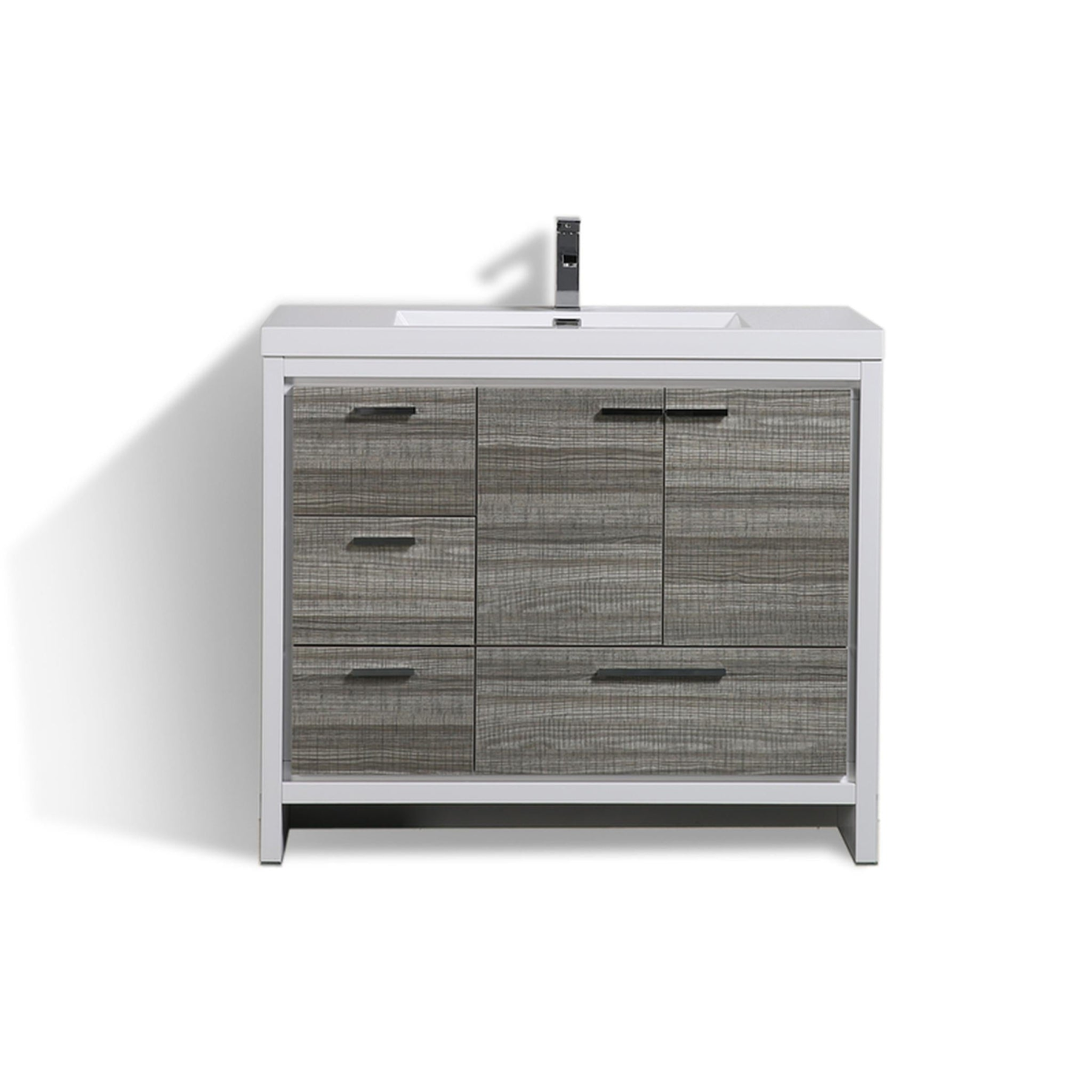 Amara 42" High Gloss Ash Gray Freestanding Vanity With Left Side Drawers and Single Reinforced White Acrylic Sink