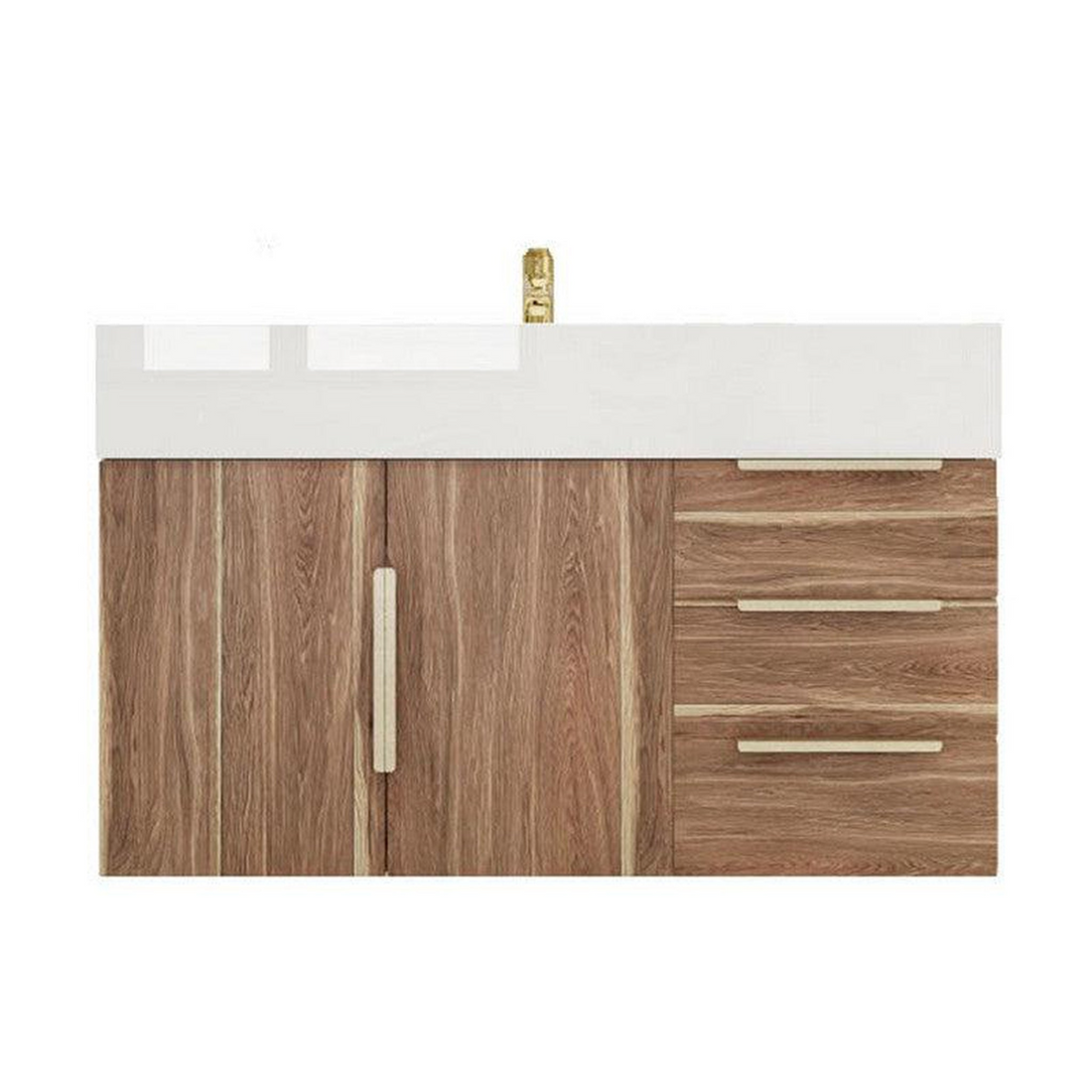 Elara 36" White Oak Wall-Mounted Vanity With Right Side Drawers and Single Reinforced White Acrylic Sink