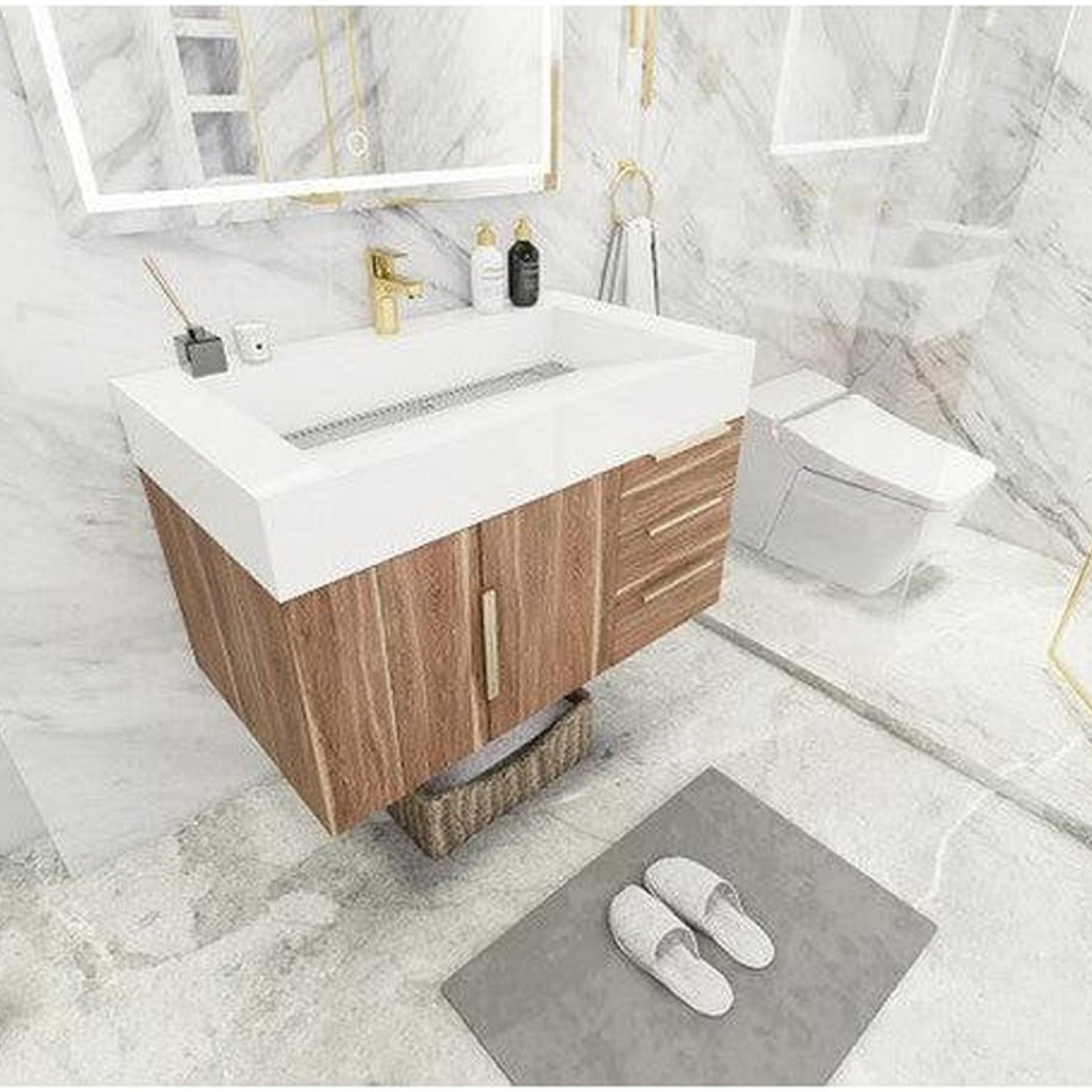 Elara 36" White Oak Wall-Mounted Vanity With Right Side Drawers and Single Reinforced White Acrylic Sink