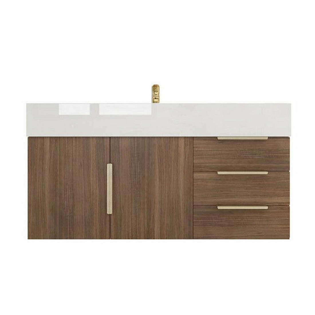 Elara 42" Rosewood Wall-Mounted Vanity With Right Side Drawers and Single Reinforced White Acrylic Sink