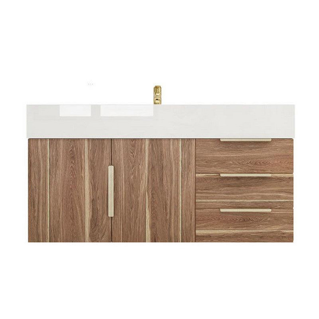 Elara 42" White Oak Wall-Mounted Vanity With Right Side Drawers and Single Reinforced White Acrylic Sink