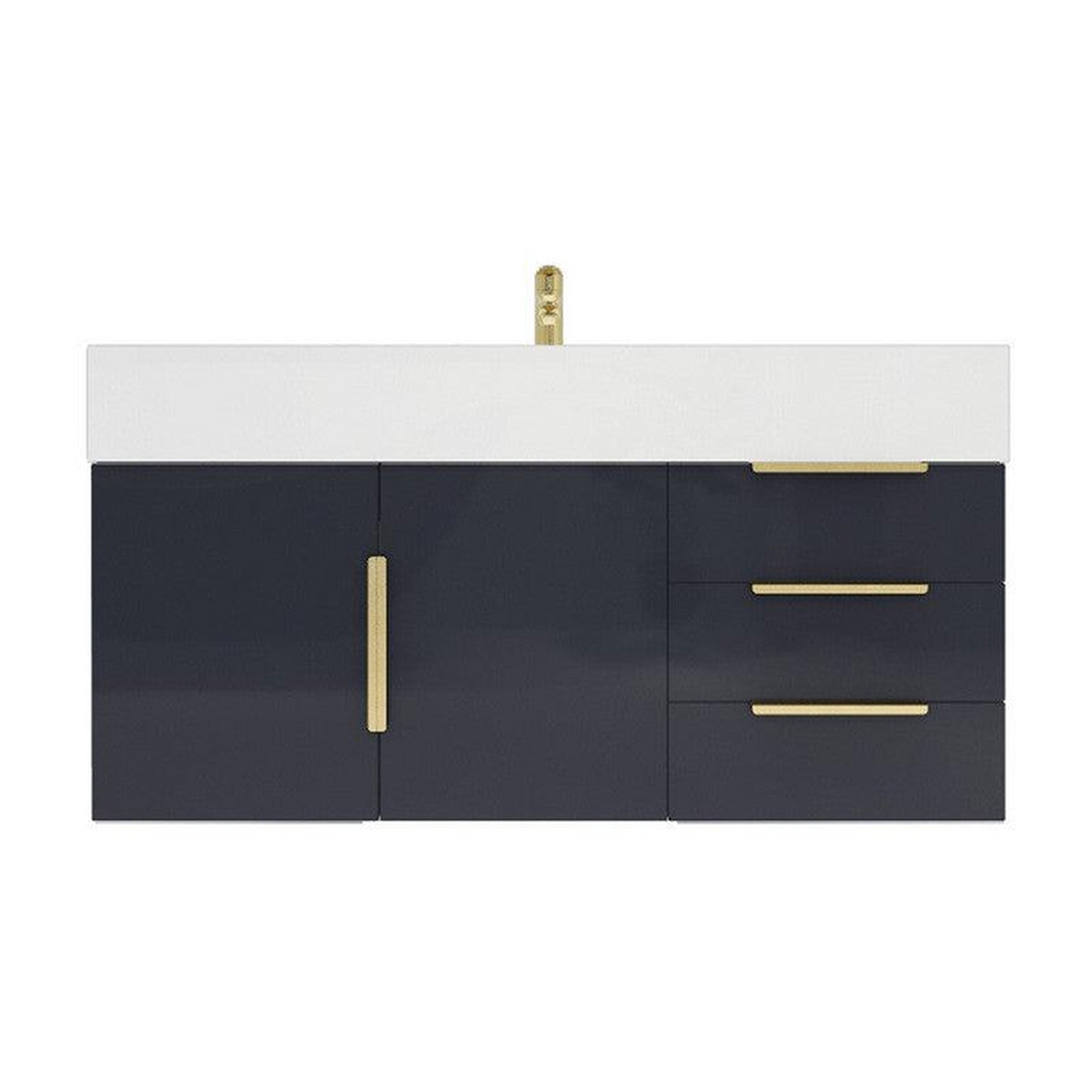 Elara 42" High Gloss Gray Wall-Mounted Vanity With Right Side Drawers and Single Reinforced White Acrylic Sink