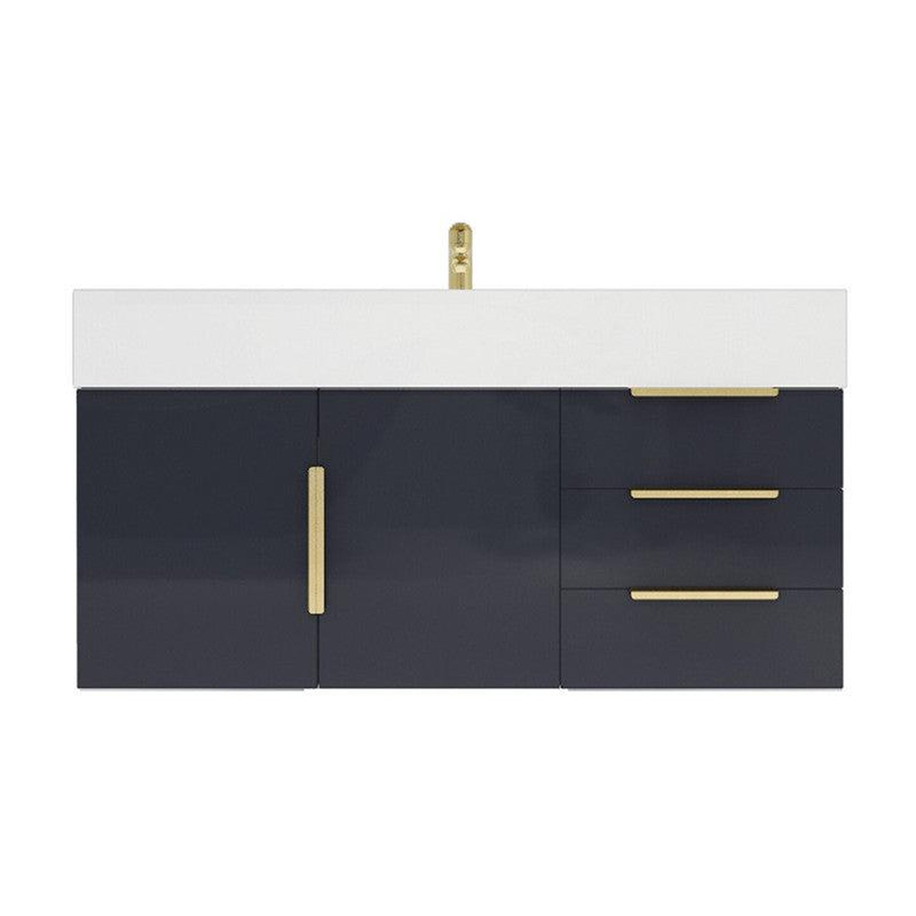 Elara 42" High Gloss Gray Wall-Mounted Vanity With Right Side Drawers and Single Reinforced White Acrylic Sink