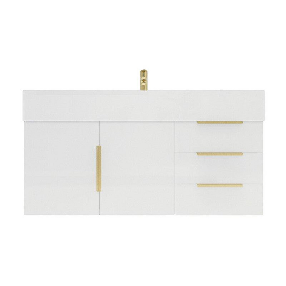 Elara 42" High Gloss White Wall-Mounted Vanity With Right Side Drawers and Single Reinforced White Acrylic Sink