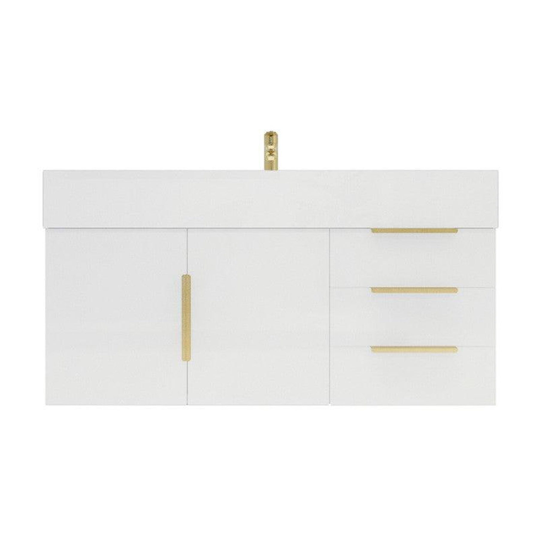 Elara 42" High Gloss White Wall-Mounted Vanity With Right Side Drawers and Single Reinforced White Acrylic Sink