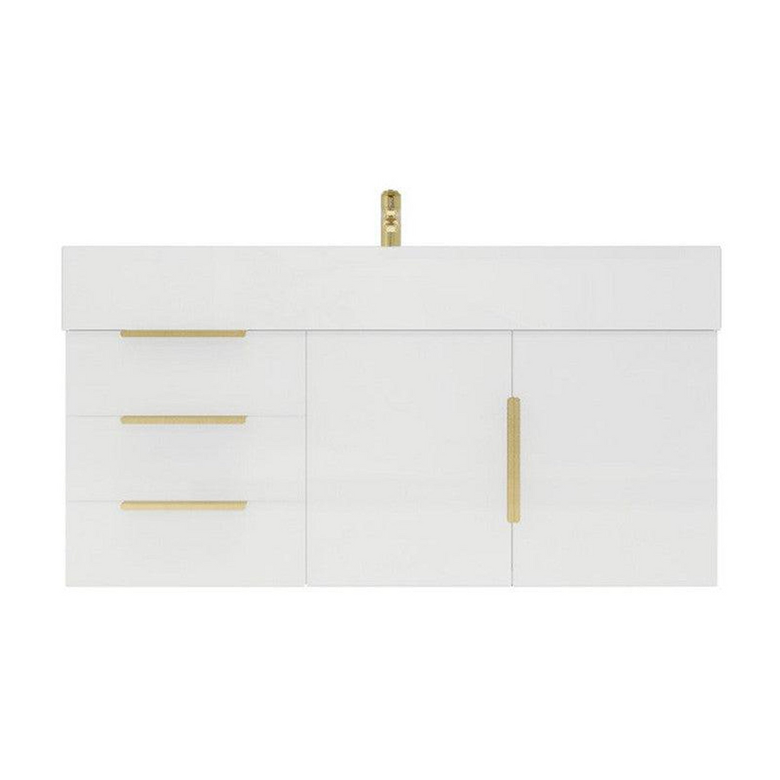 Elara 42" High Gloss White Wall-Mounted Vanity With Left Side Drawers and Single Reinforced White Acrylic Sink