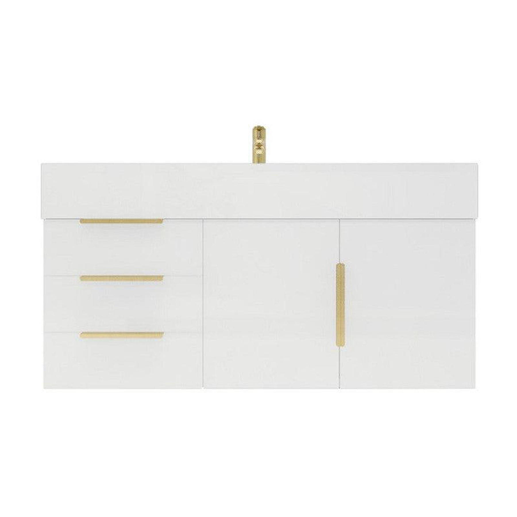 Elara 42" High Gloss White Wall-Mounted Vanity With Left Side Drawers and Single Reinforced White Acrylic Sink