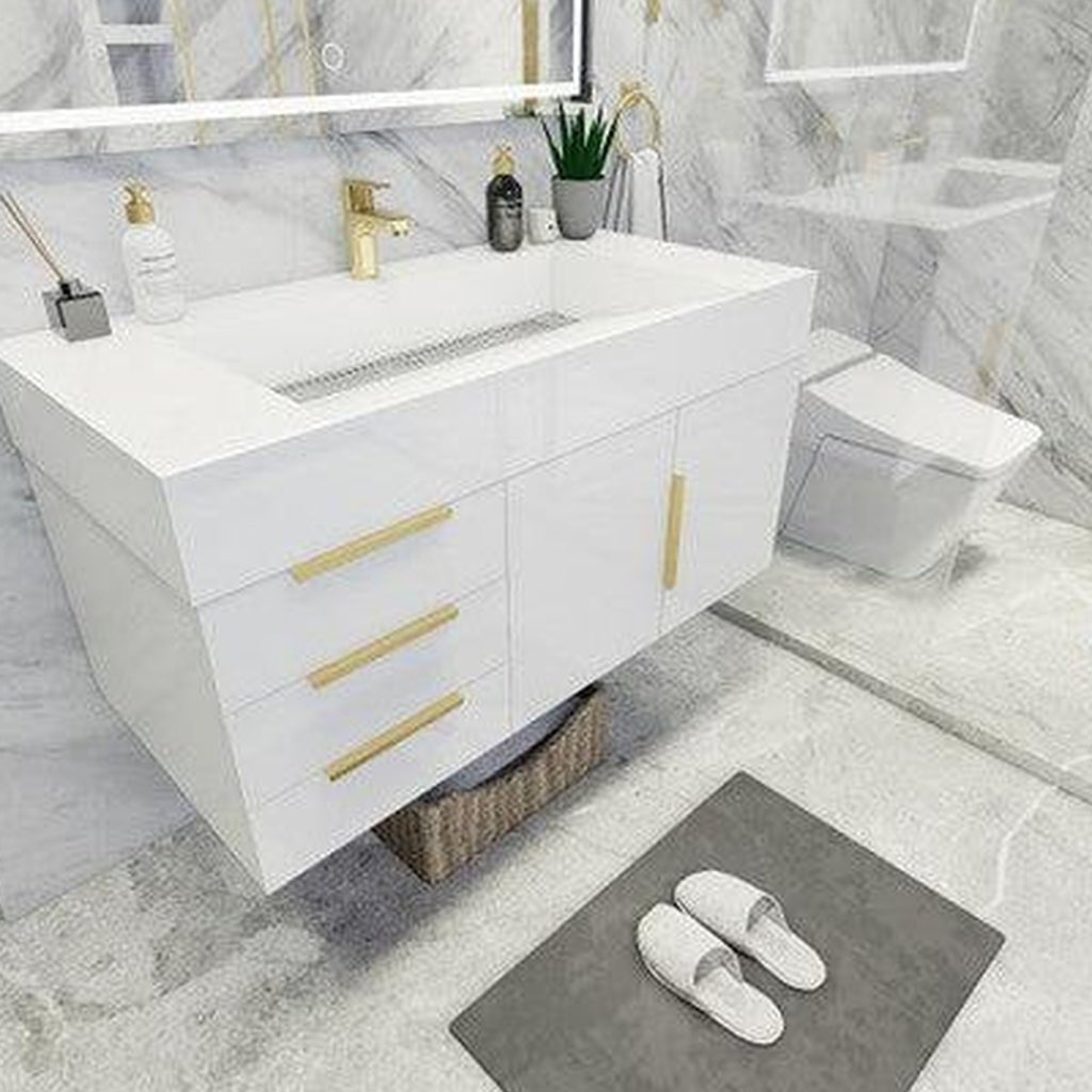 Elara 42" High Gloss White Wall-Mounted Vanity With Left Side Drawers and Single Reinforced White Acrylic Sink