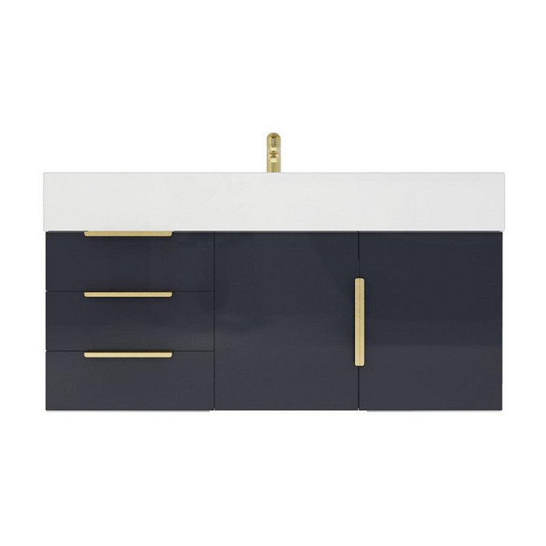 Elara 42" High Gloss Gray Wall-Mounted Vanity With Left Side Drawers and Single Reinforced White Acrylic Sink