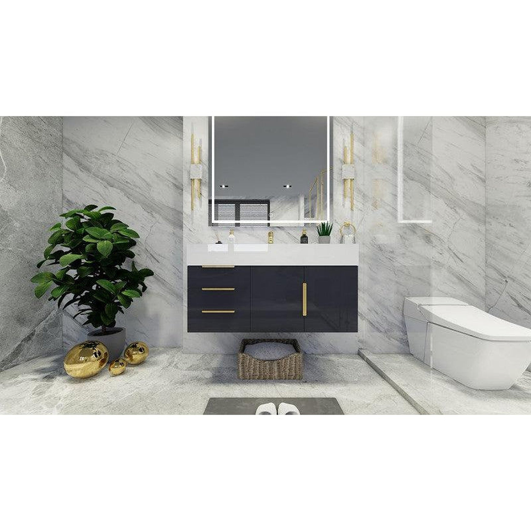 Elara 42" High Gloss Gray Wall-Mounted Vanity With Left Side Drawers and Single Reinforced White Acrylic Sink