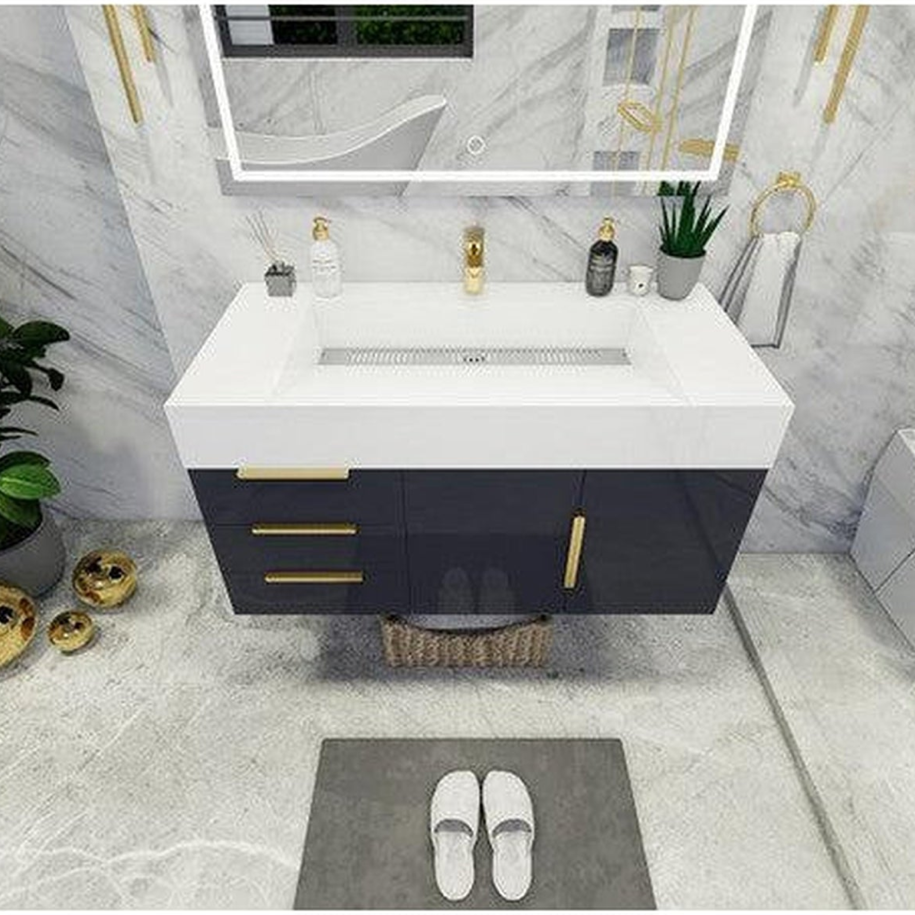 Elara 42" High Gloss Gray Wall-Mounted Vanity With Left Side Drawers and Single Reinforced White Acrylic Sink