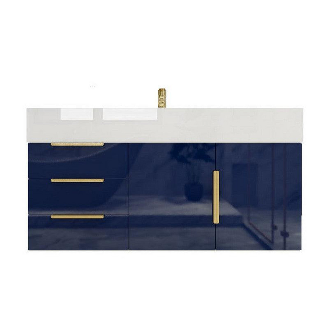 Elara 42" High Gloss Night Blue Wall-Mounted Vanity With Left Side Drawers and Single Reinforced White Acrylic Sink