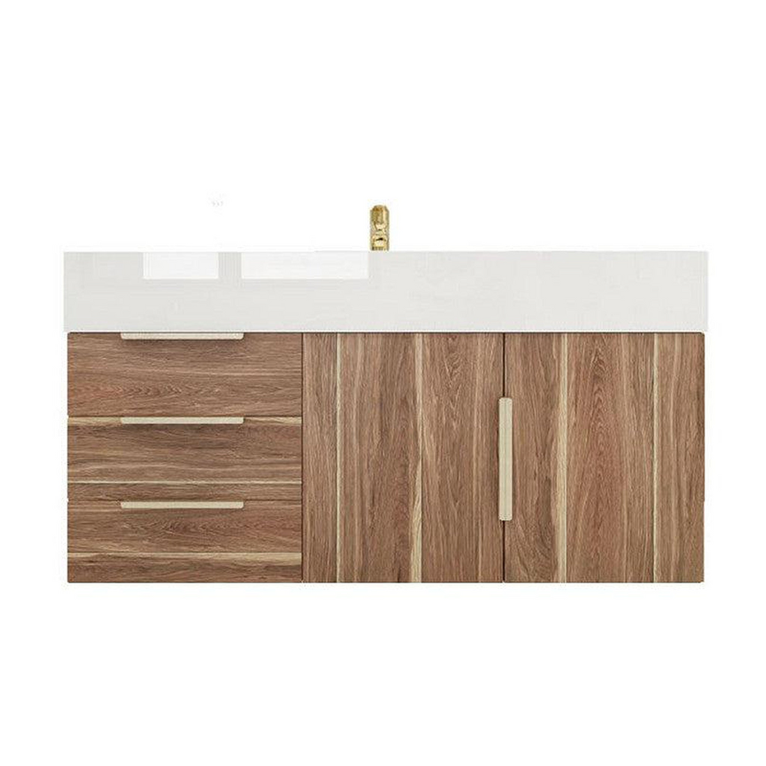 Elara 42" White Oak Wall-Mounted Vanity With Left Side Drawers and Single Reinforced White Acrylic Sink