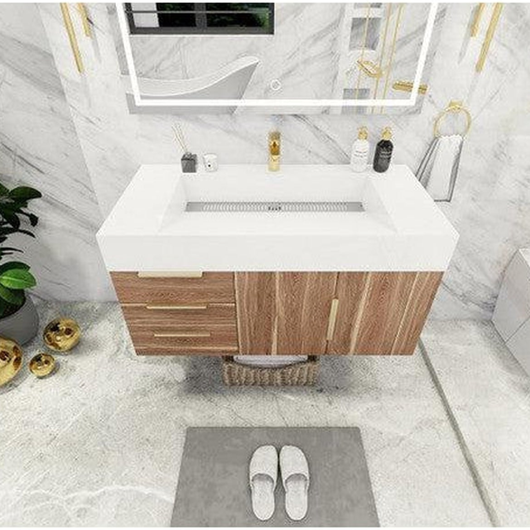 Elara 42" White Oak Wall-Mounted Vanity With Left Side Drawers and Single Reinforced White Acrylic Sink