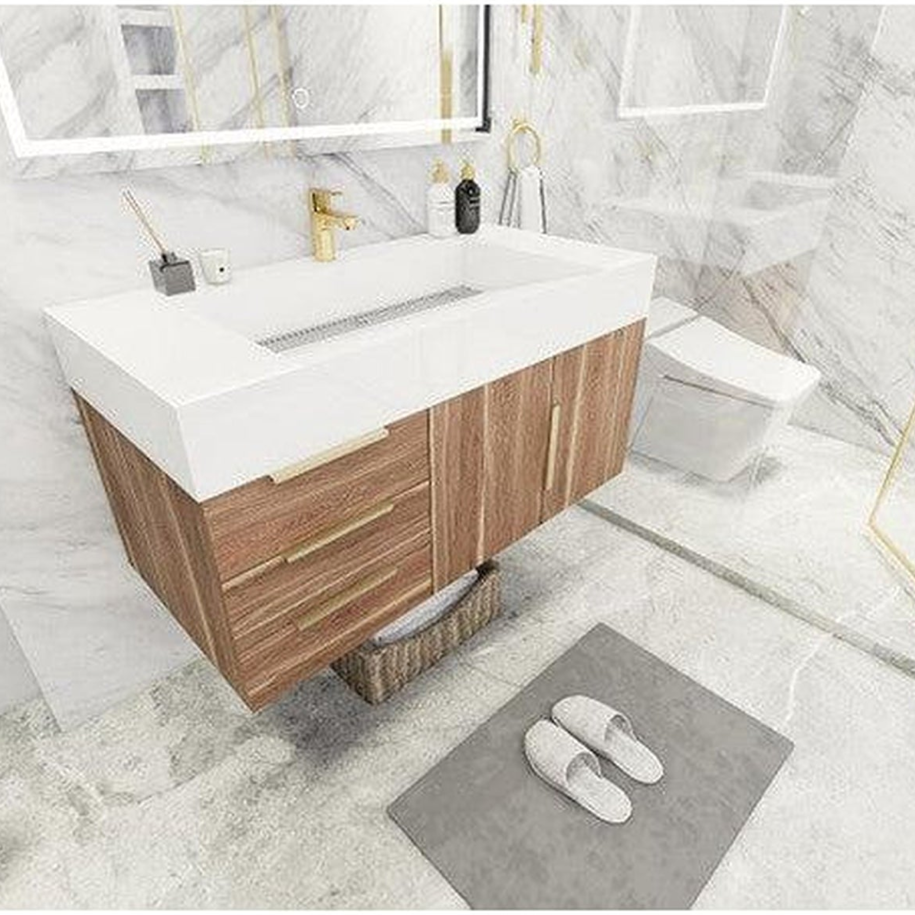 Elara 42" White Oak Wall-Mounted Vanity With Left Side Drawers and Single Reinforced White Acrylic Sink