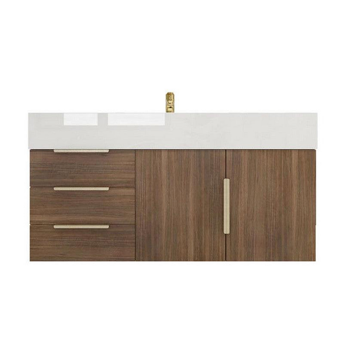 Elara 42" Rosewood Wall-Mounted Vanity With Left Side Drawers and Single Reinforced White Acrylic Sink