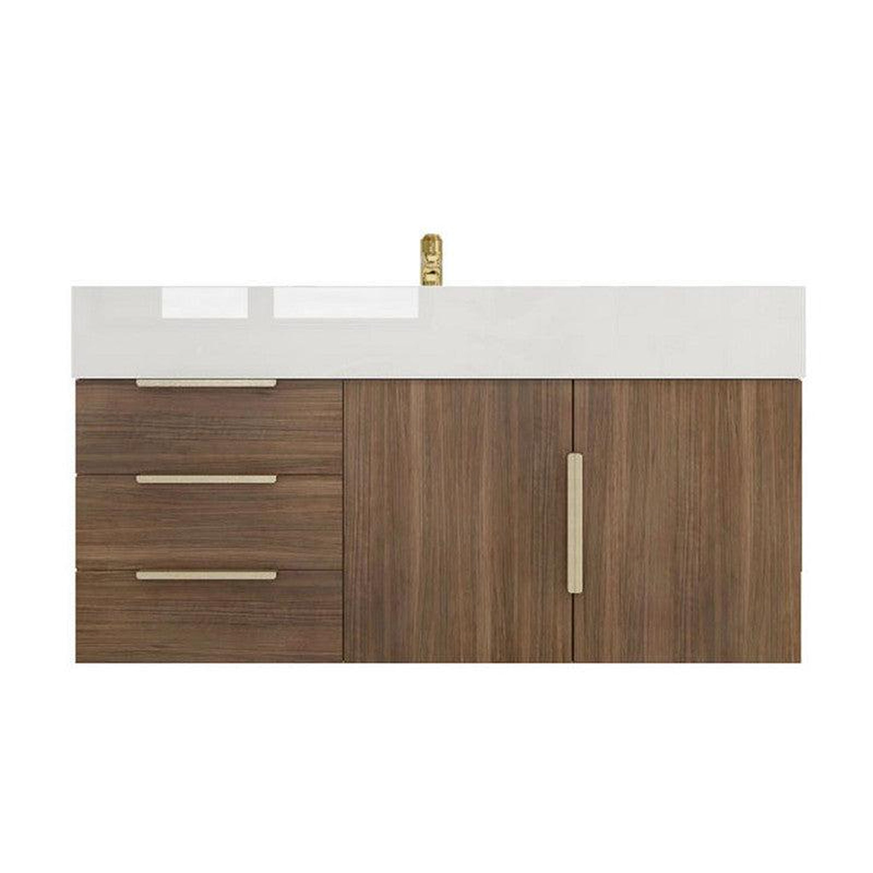 Elara 42" Rosewood Wall-Mounted Vanity With Left Side Drawers and Single Reinforced White Acrylic Sink