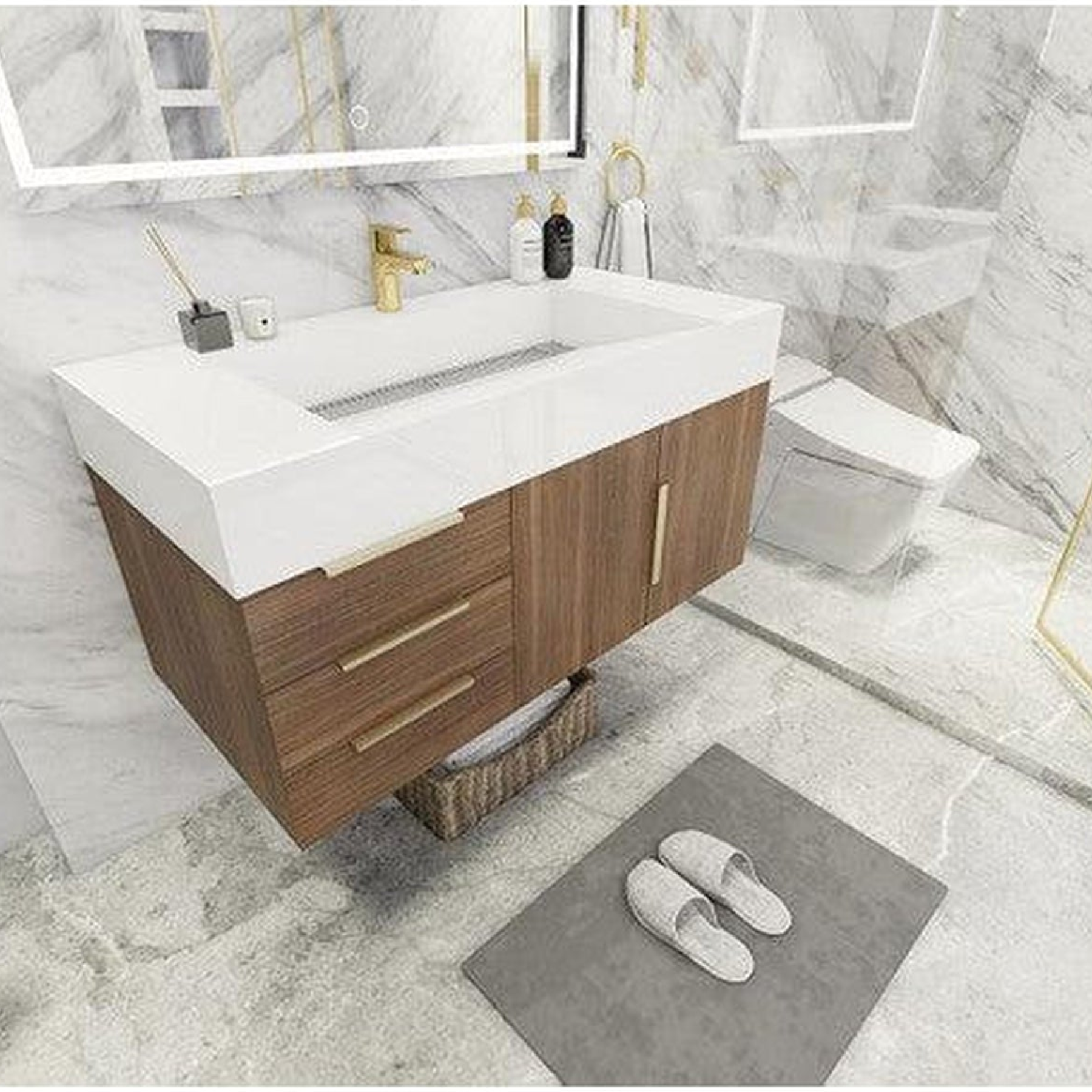 Elara 42" Rosewood Wall-Mounted Vanity With Left Side Drawers and Single Reinforced White Acrylic Sink