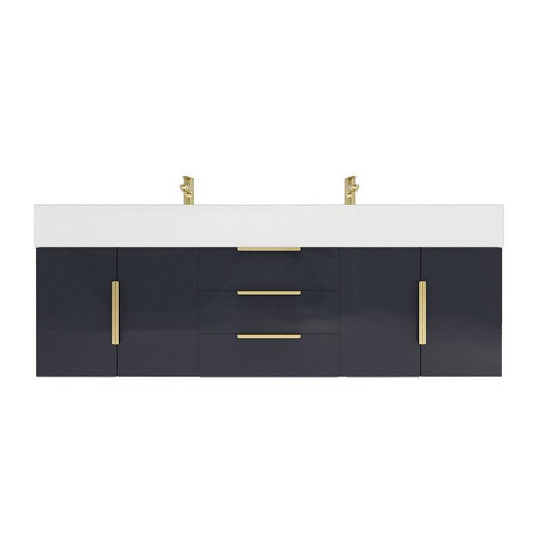 Elara 60" High Gloss Gray Wall-Mounted Vanity With Double Reinforced White Acrylic Sinks