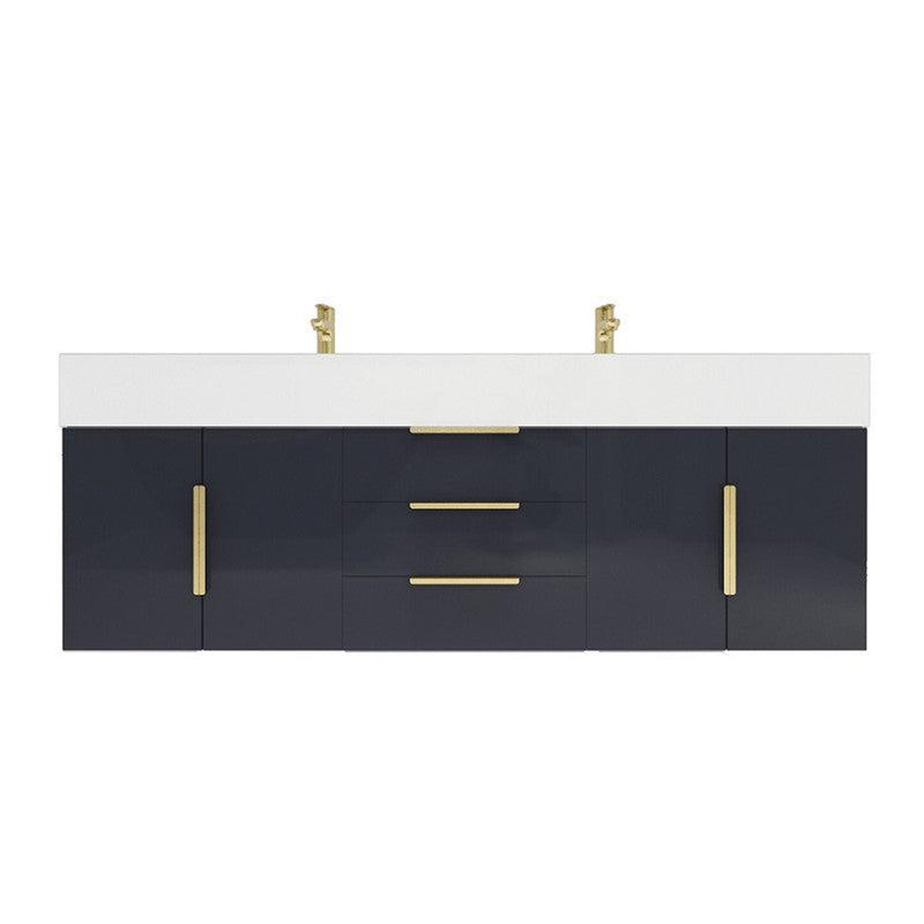 Elara 60" High Gloss Gray Wall-Mounted Vanity With Double Reinforced White Acrylic Sinks