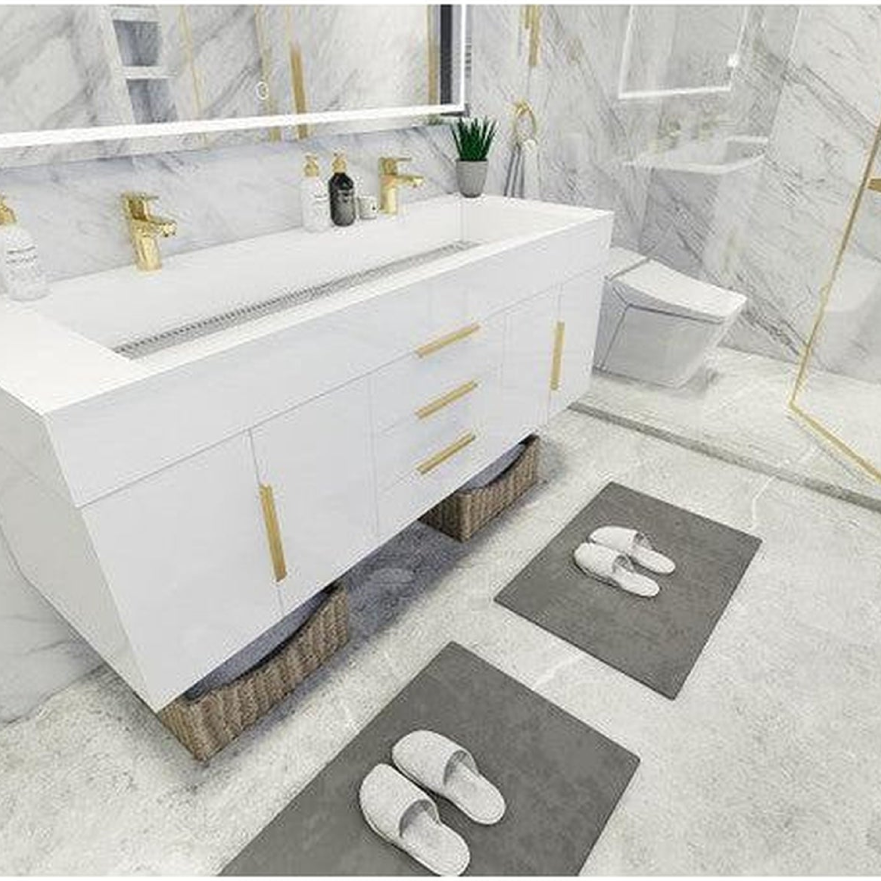 Elara 60" High Gloss White Wall-Mounted Vanity With Double Reinforced White Acrylic Sinks
