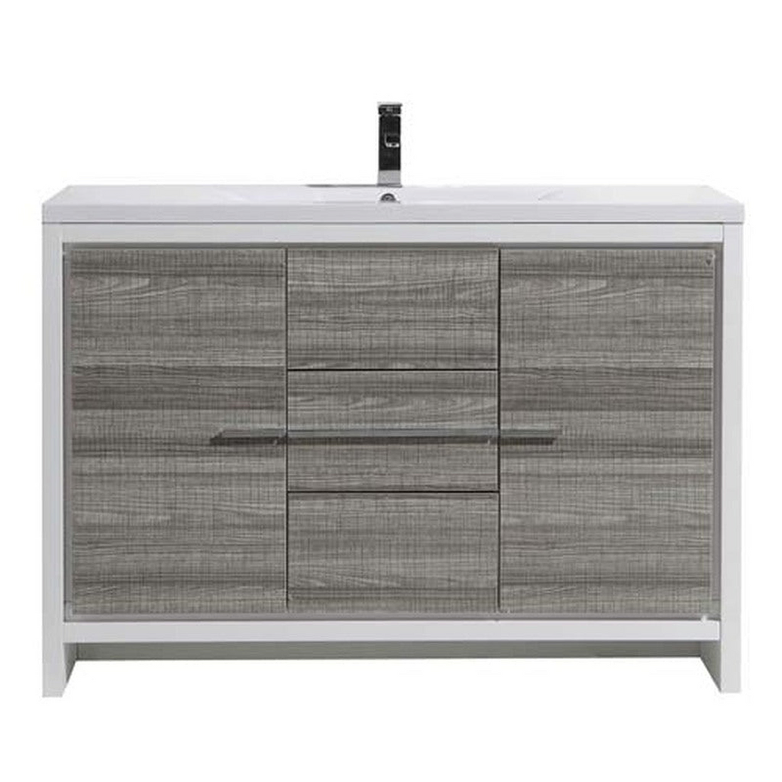 Amara 48" High Gloss Ash Gray Freestanding Vanity With Single Reinforced White Acrylic Sink