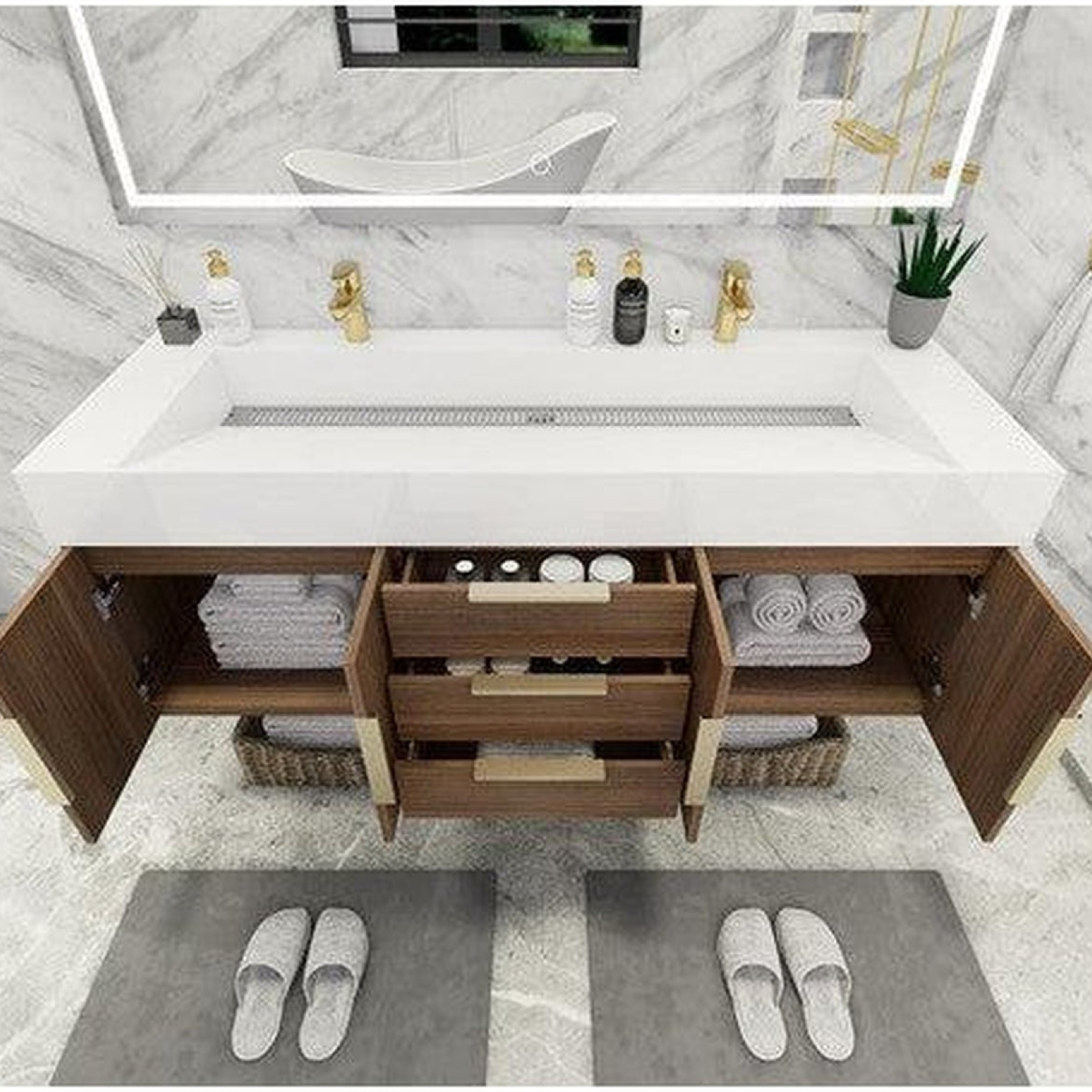 Elara 60" Rosewood Wall-Mounted Vanity With Double Reinforced White Acrylic Sinks