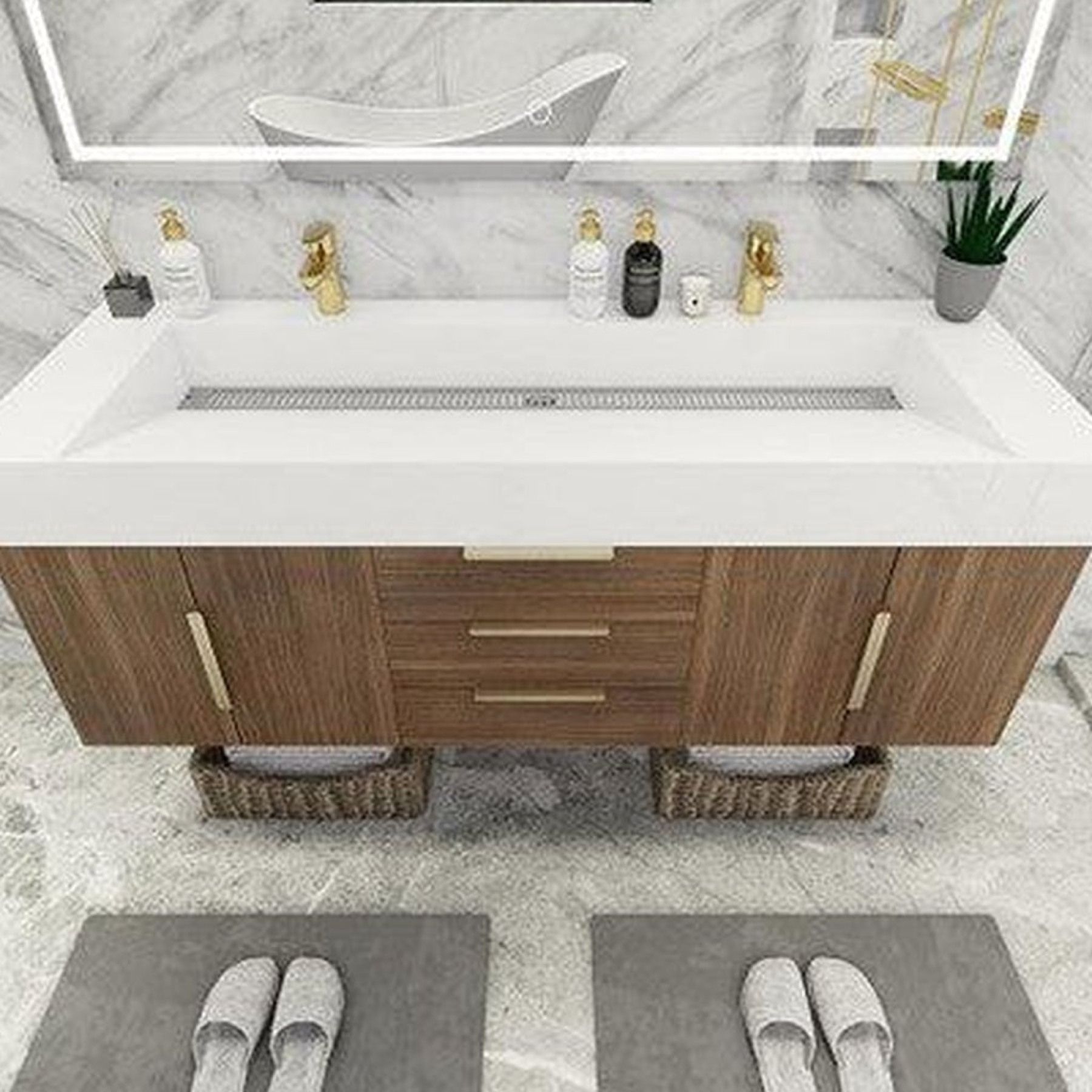 Elara 60" Rosewood Wall-Mounted Vanity With Double Reinforced White Acrylic Sinks