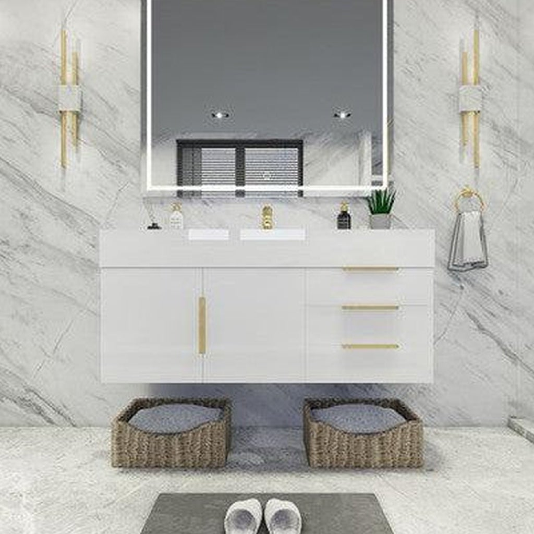 Elara 48" High Gloss White Wall-Mounted Vanity With Single Reinforced White Acrylic Sink