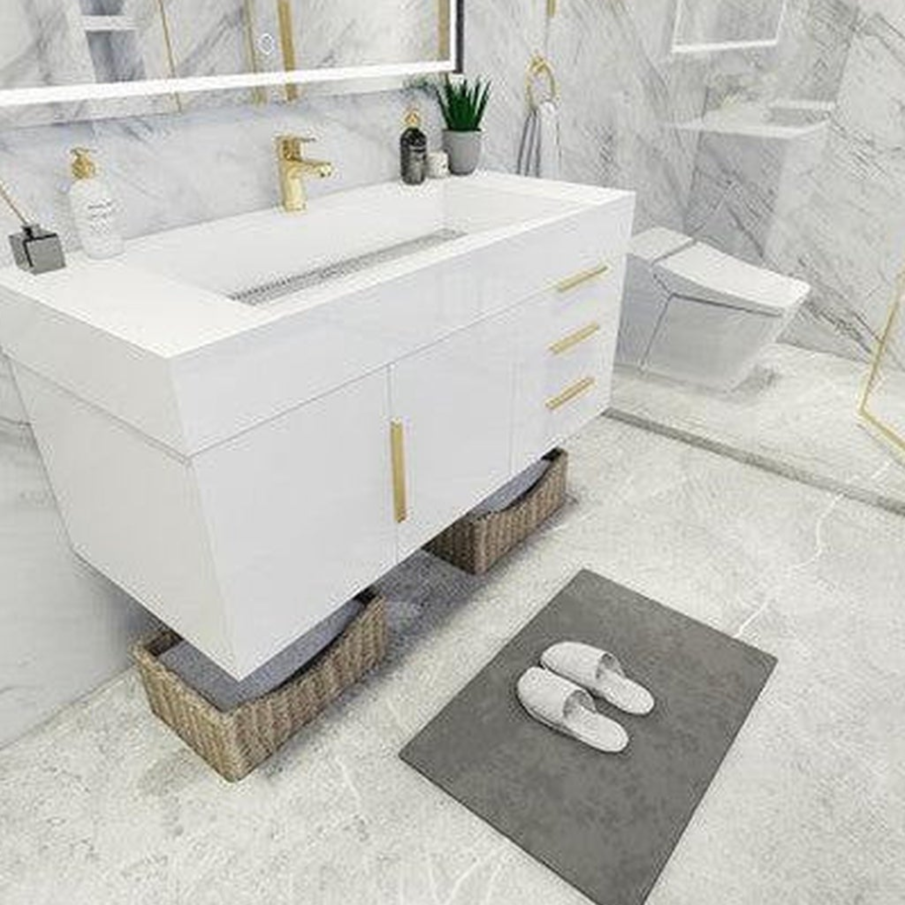 Elara 48" High Gloss White Wall-Mounted Vanity With Single Reinforced White Acrylic Sink