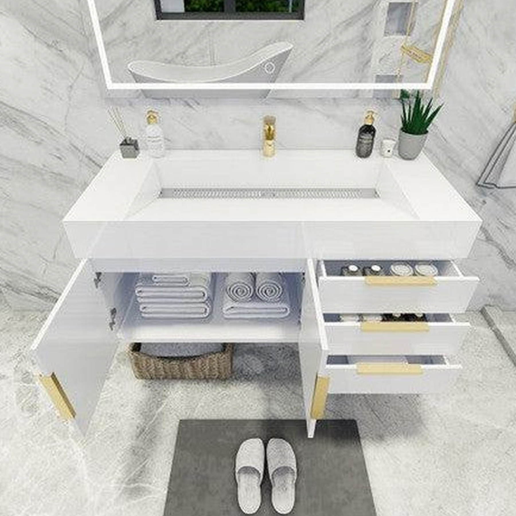 Elara 48" High Gloss White Wall-Mounted Vanity With Single Reinforced White Acrylic Sink