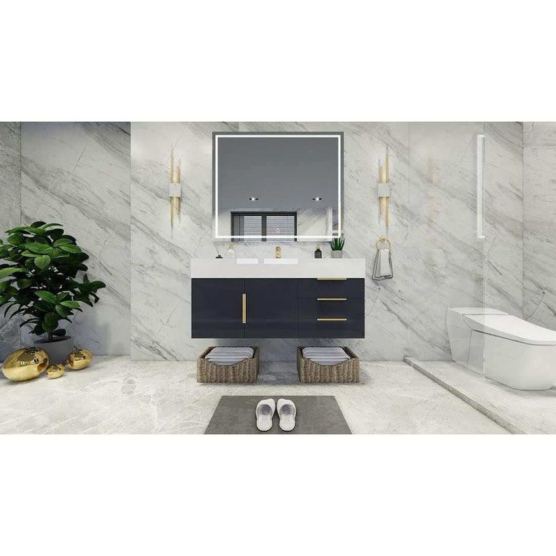 Elara 48" High Gloss Gray Wall-Mounted Vanity With Single Reinforced White Acrylic Sink