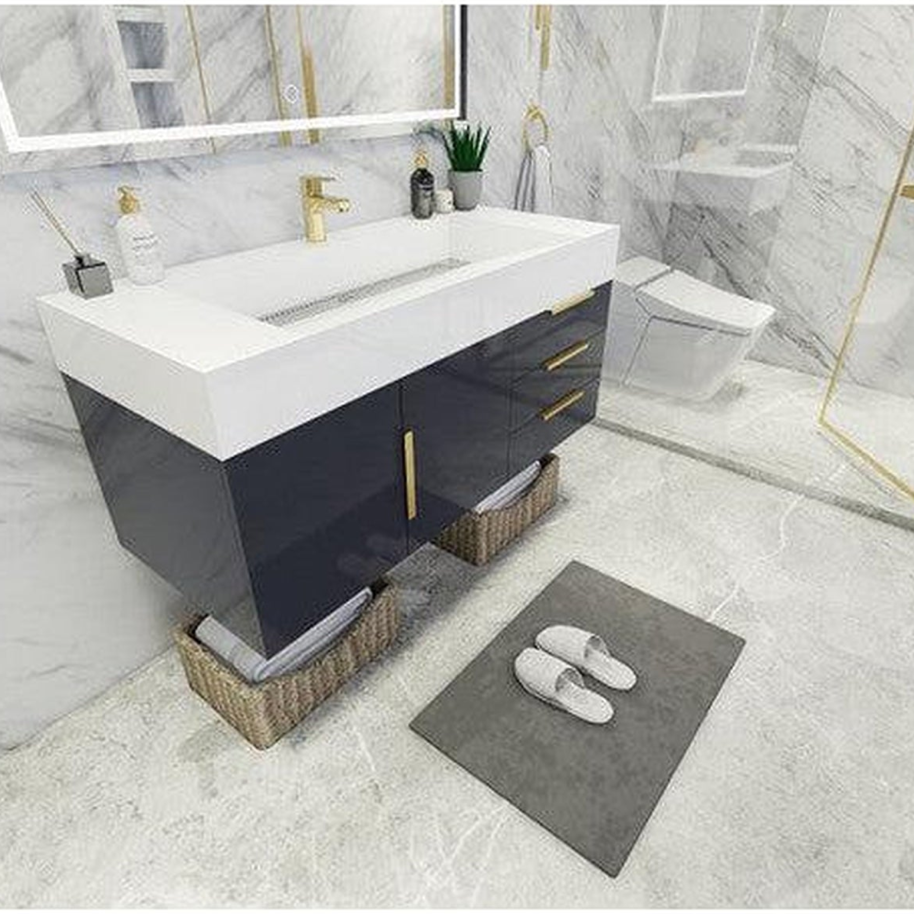 Elara 48" High Gloss Gray Wall-Mounted Vanity With Single Reinforced White Acrylic Sink