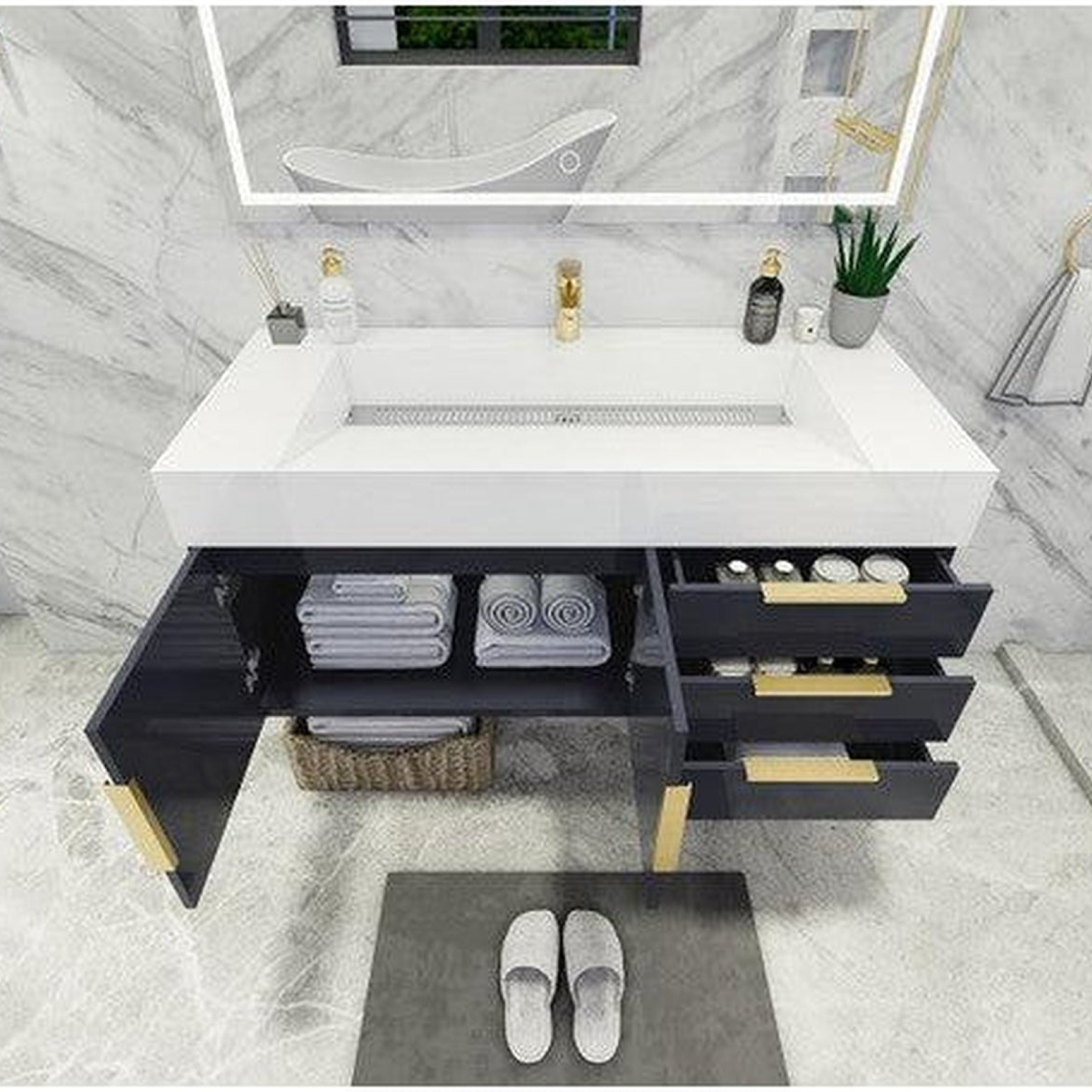Elara 48" High Gloss Gray Wall-Mounted Vanity With Single Reinforced White Acrylic Sink