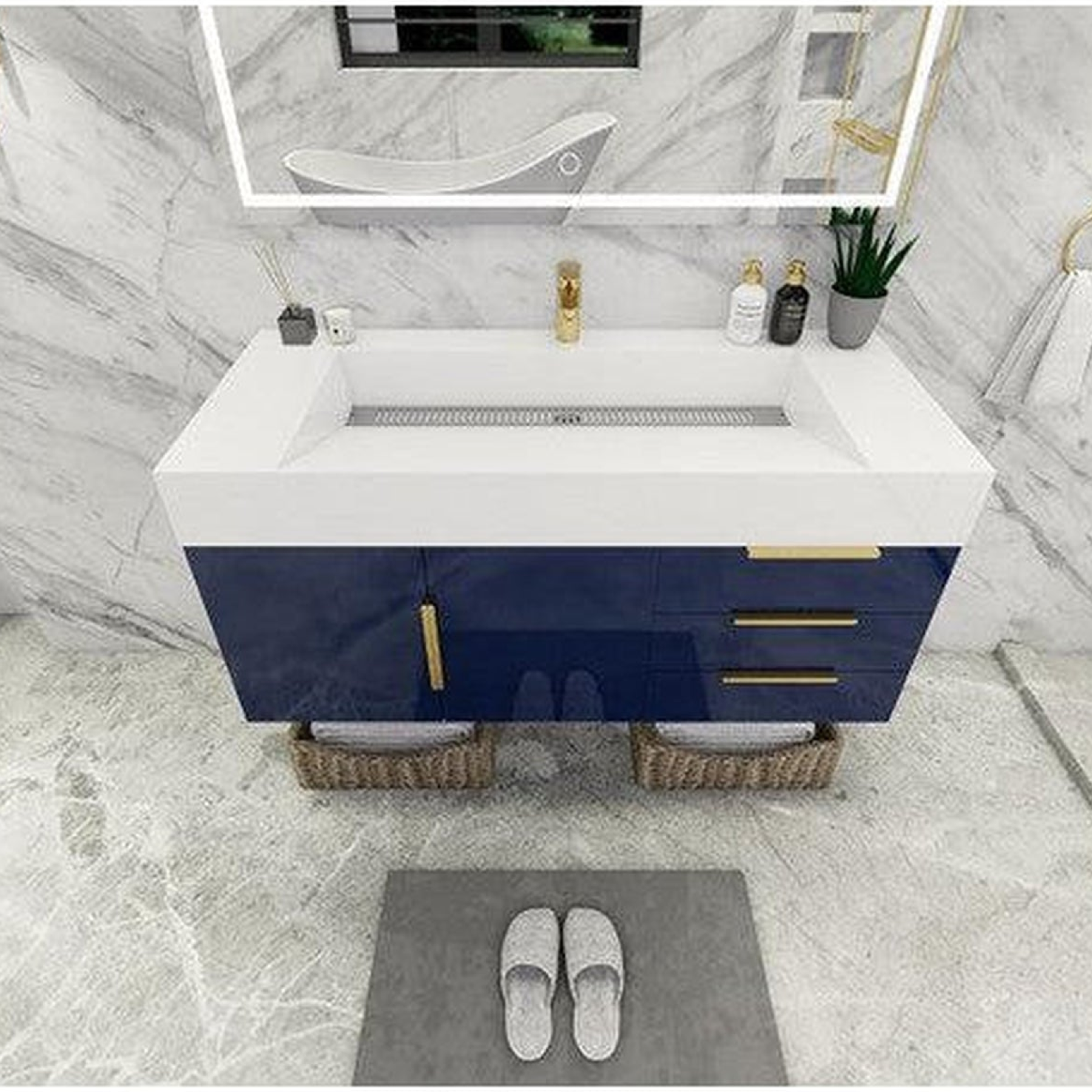 Elara 48" High Gloss Night Blue Wall-Mounted Vanity With Single Reinforced White Acrylic Sink