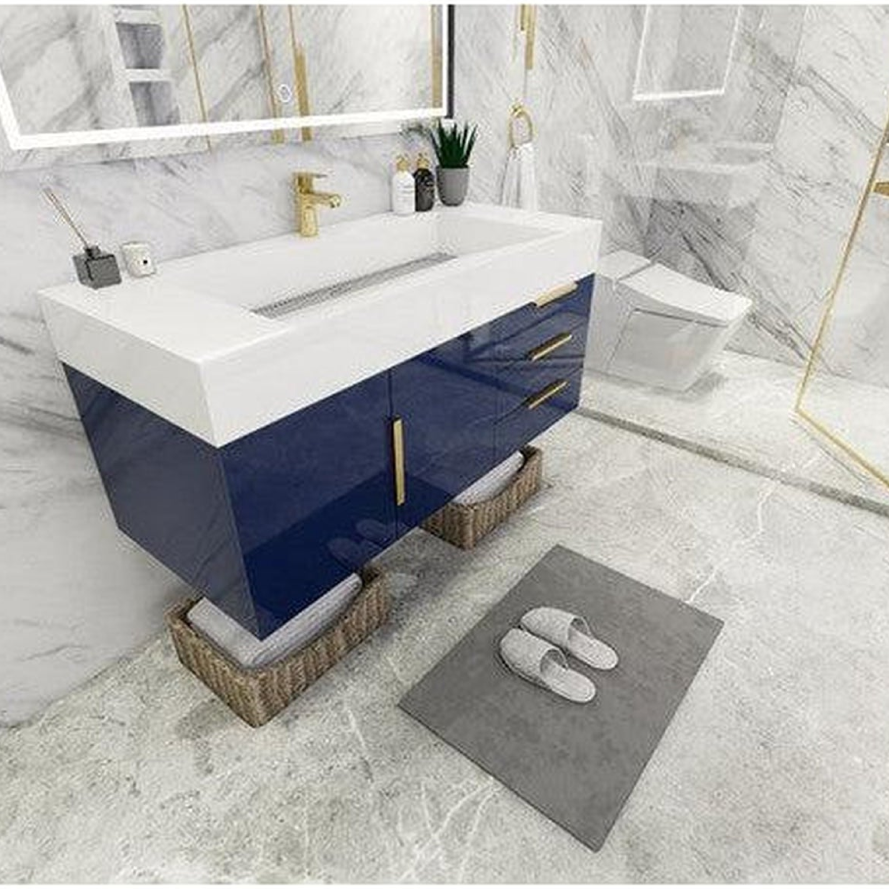 Elara 48" High Gloss Night Blue Wall-Mounted Vanity With Single Reinforced White Acrylic Sink