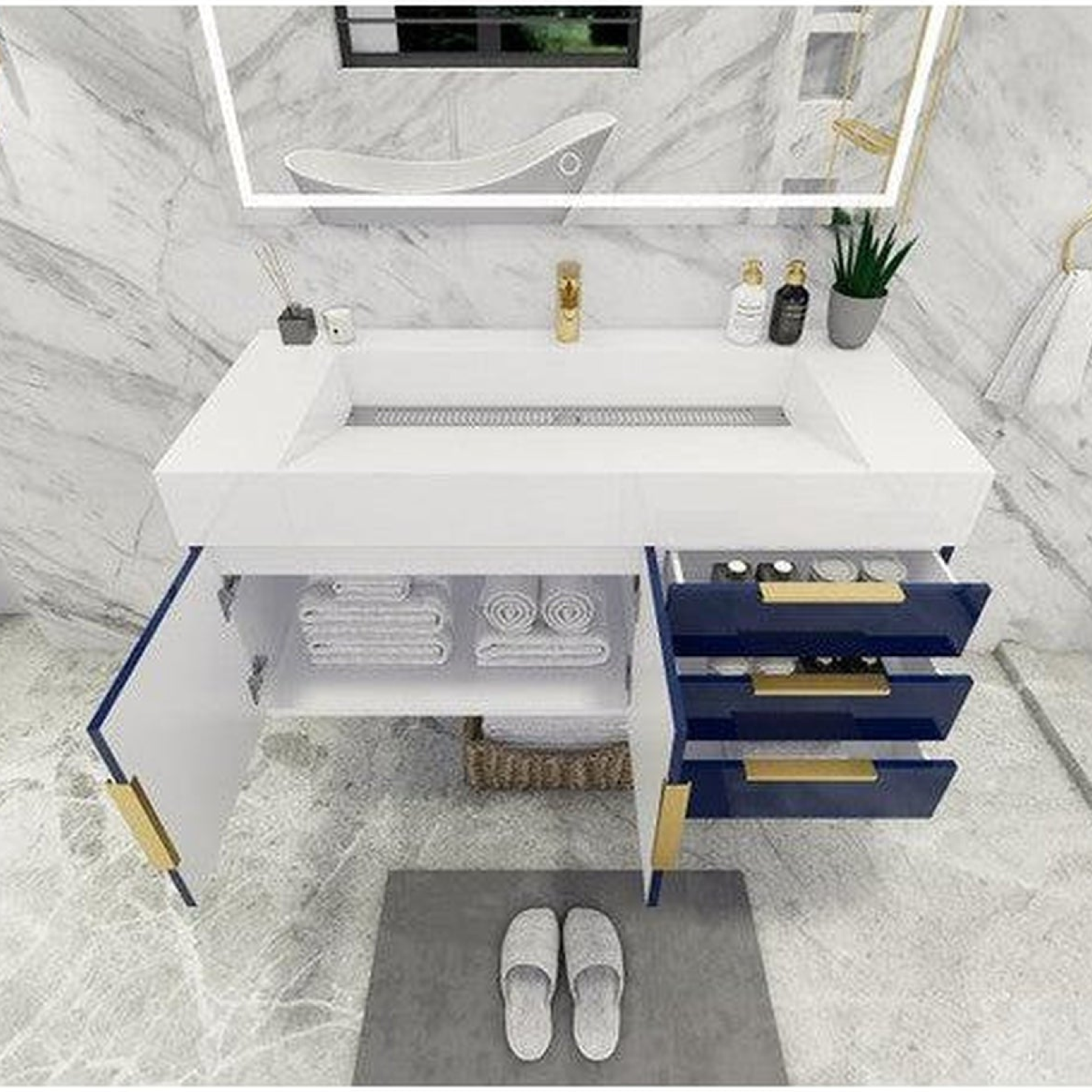 Elara 48" High Gloss Night Blue Wall-Mounted Vanity With Single Reinforced White Acrylic Sink