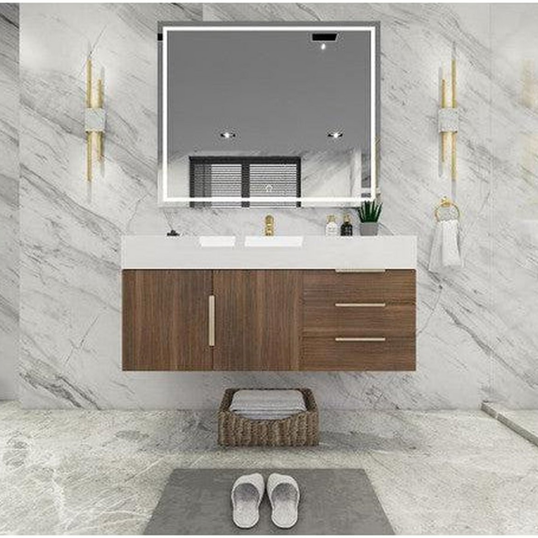 Elara 48" Rosewood Wall-Mounted Vanity With Single Reinforced White Acrylic Sink