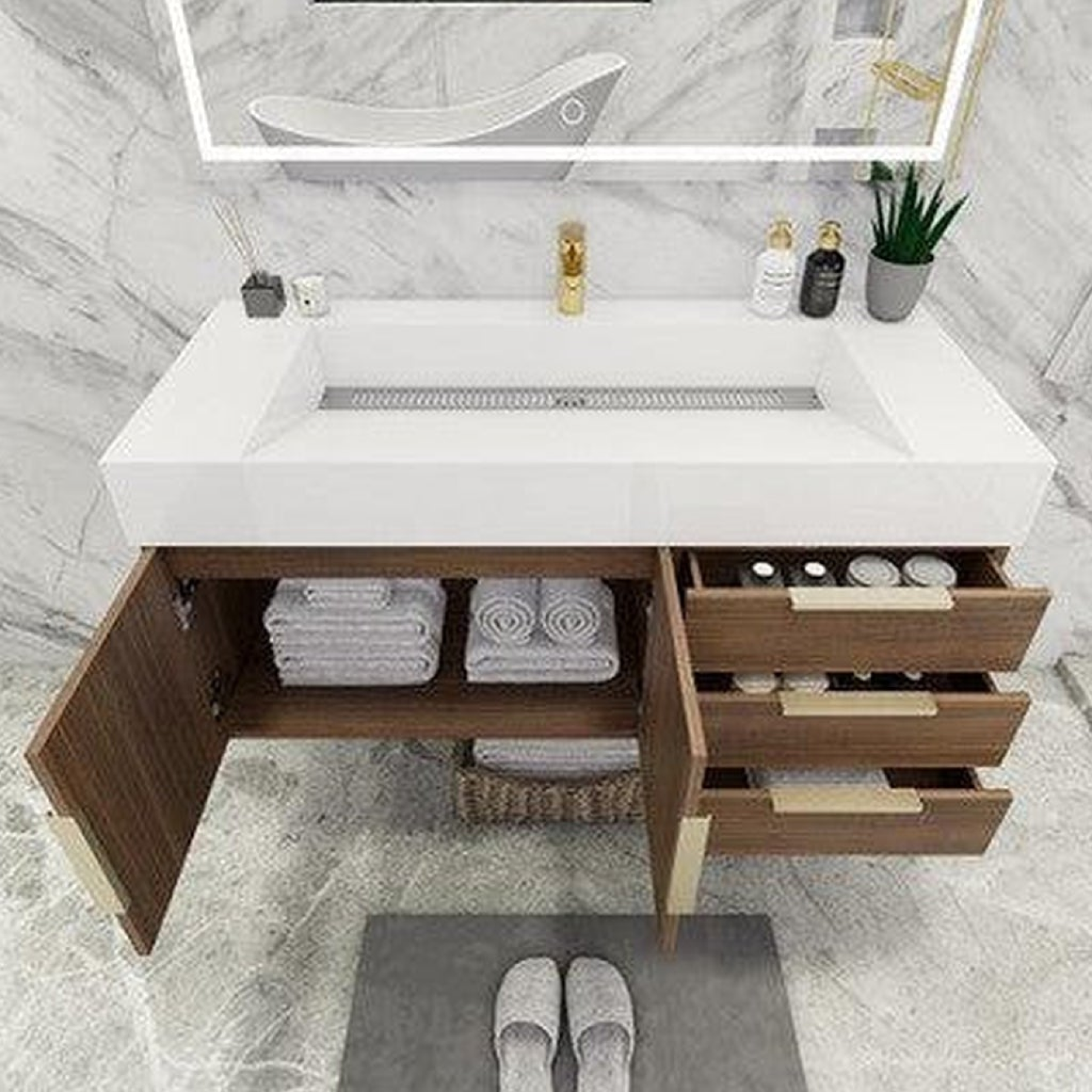 Elara 48" Rosewood Wall-Mounted Vanity With Single Reinforced White Acrylic Sink