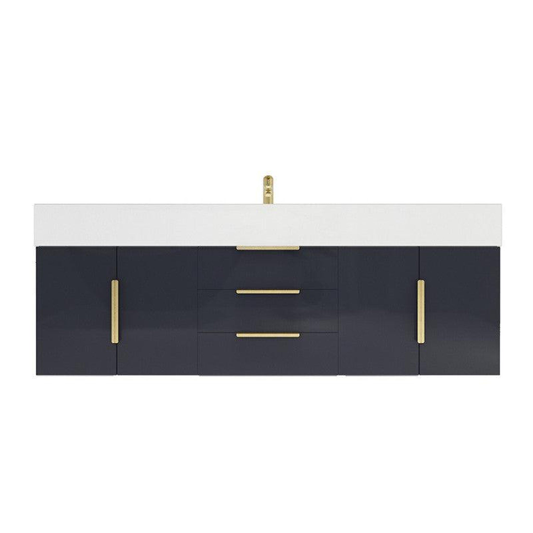 Elara 60" High Gloss Gray Wall-Mounted Vanity With Single Reinforced White Acrylic Sink